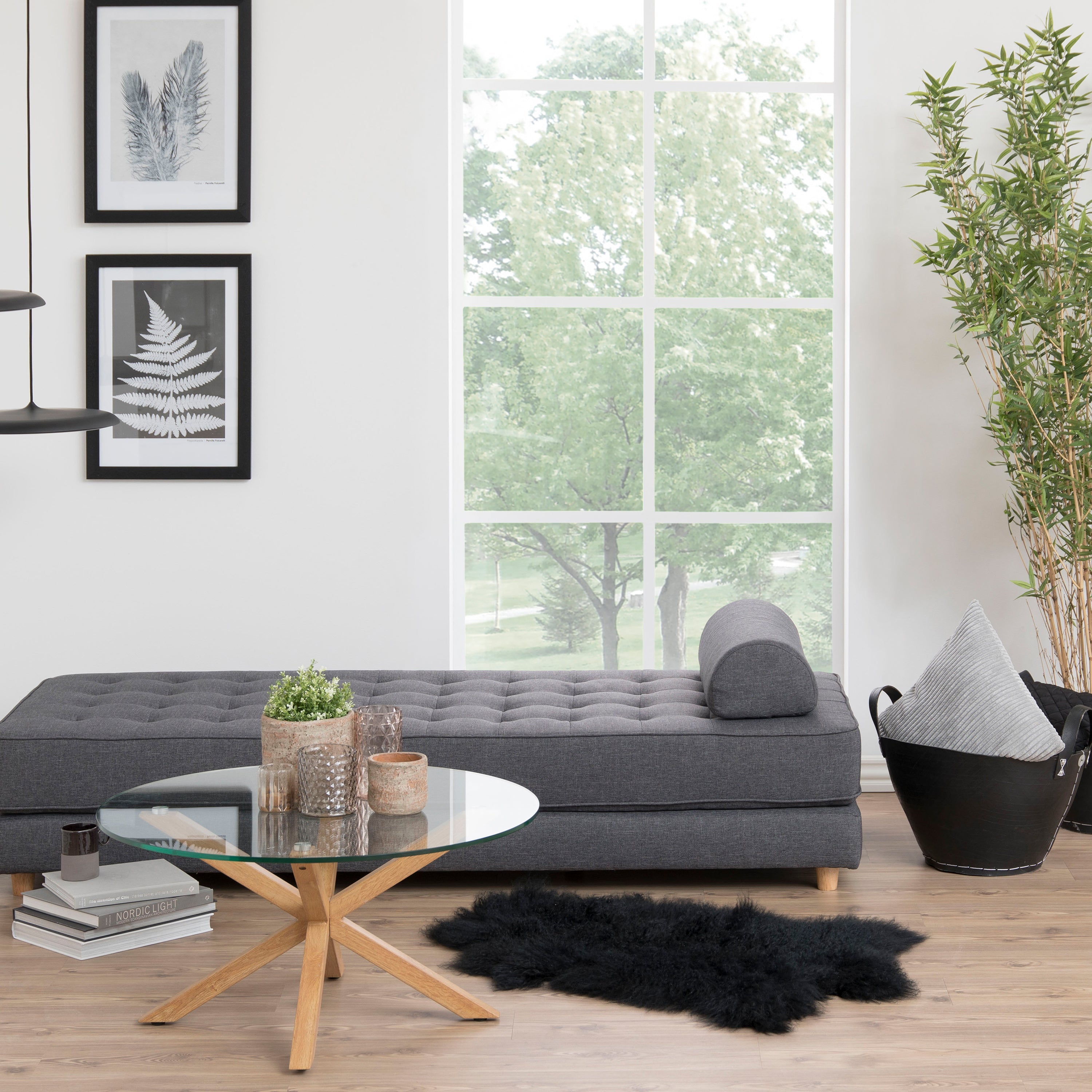 Heaven Round Coffee Table with Smoked Glass Top and Oak Legs – FTG, view 3