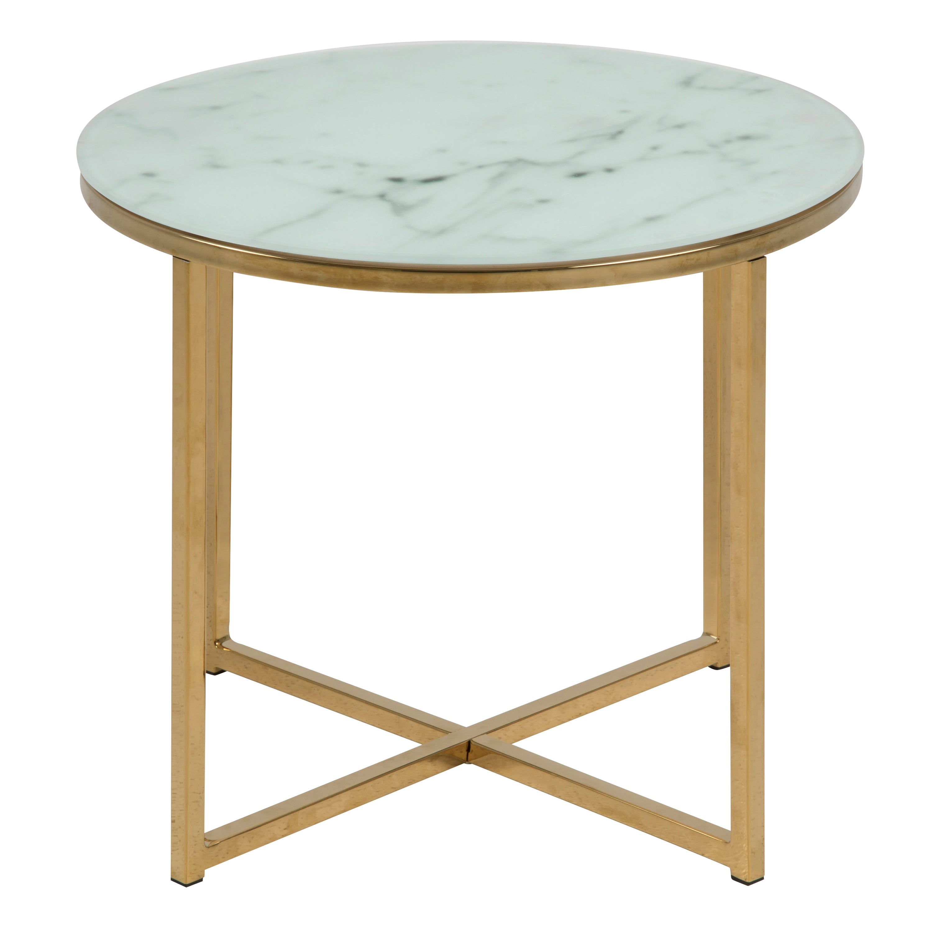Alisma Round Side Table with White Crystal Clear Marble Glass Top & Gold Legs – FTG, view 2
