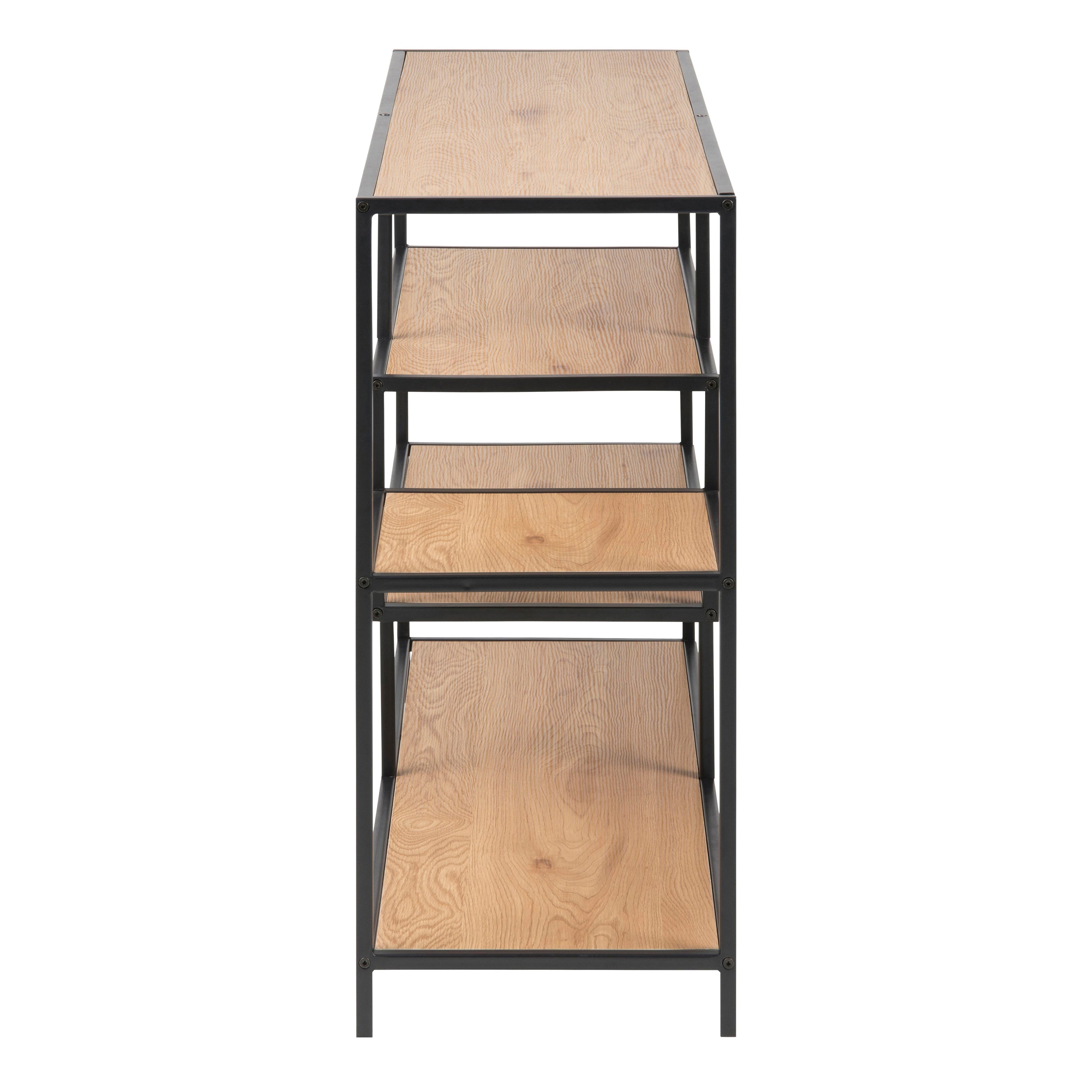 Seaford Wide Black Metal Bookcase with 4 Oak Shelves – FTG, view 3
