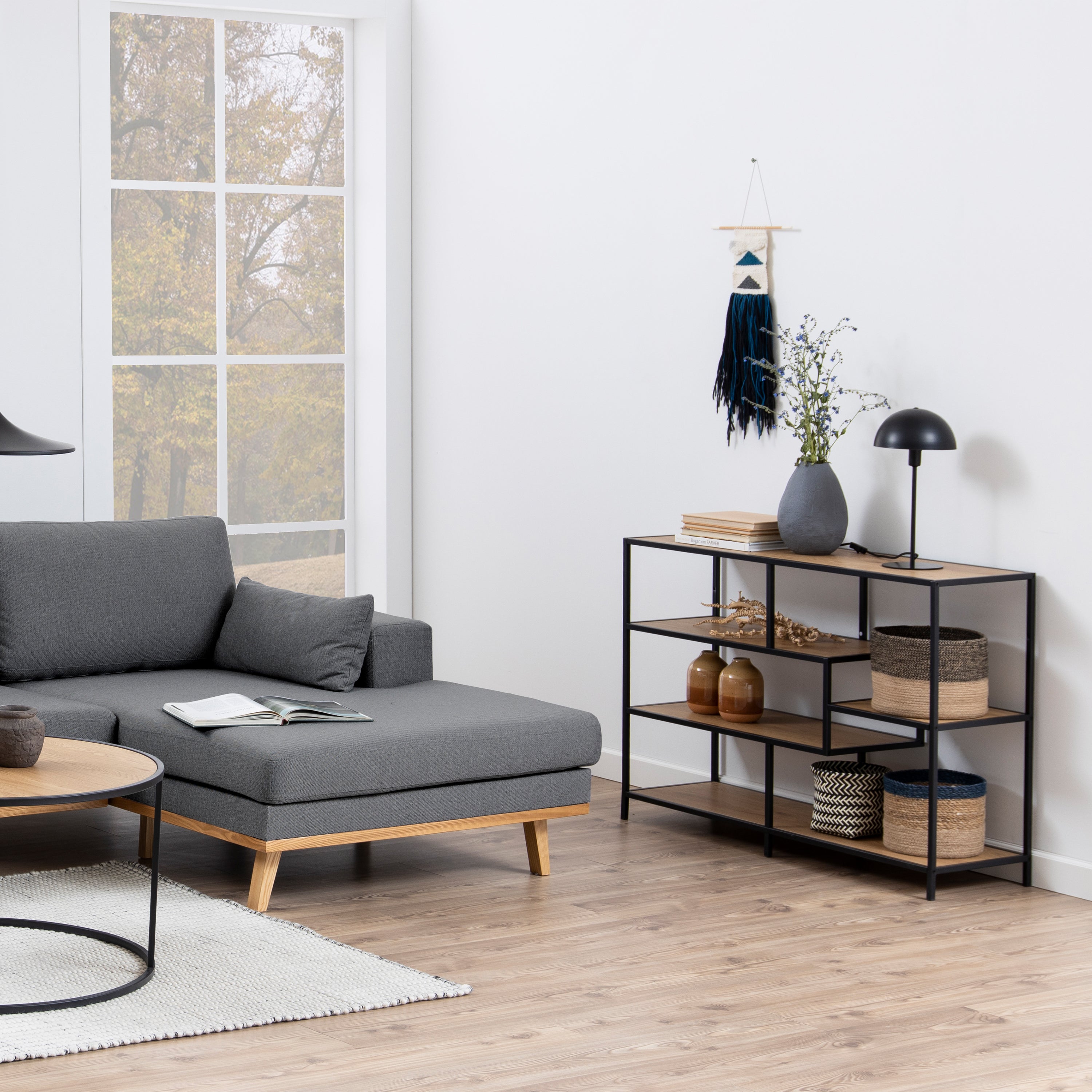 Seaford Wide Black Metal Bookcase with 4 Oak Shelves – FTG, view 5