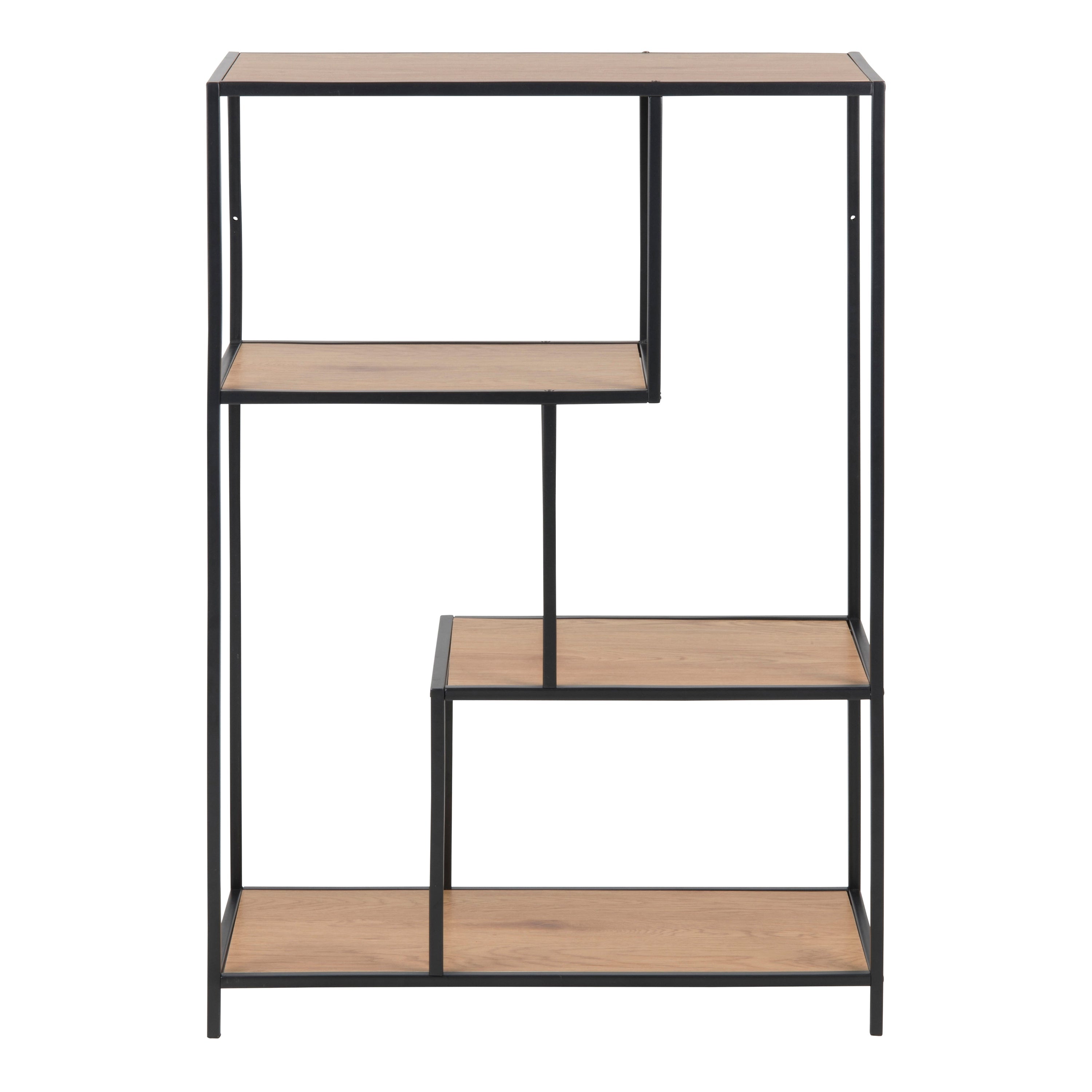 Seaford Black Metal Asymmetrical Bookcase with 3 Oak Shelves – FTG, view 2