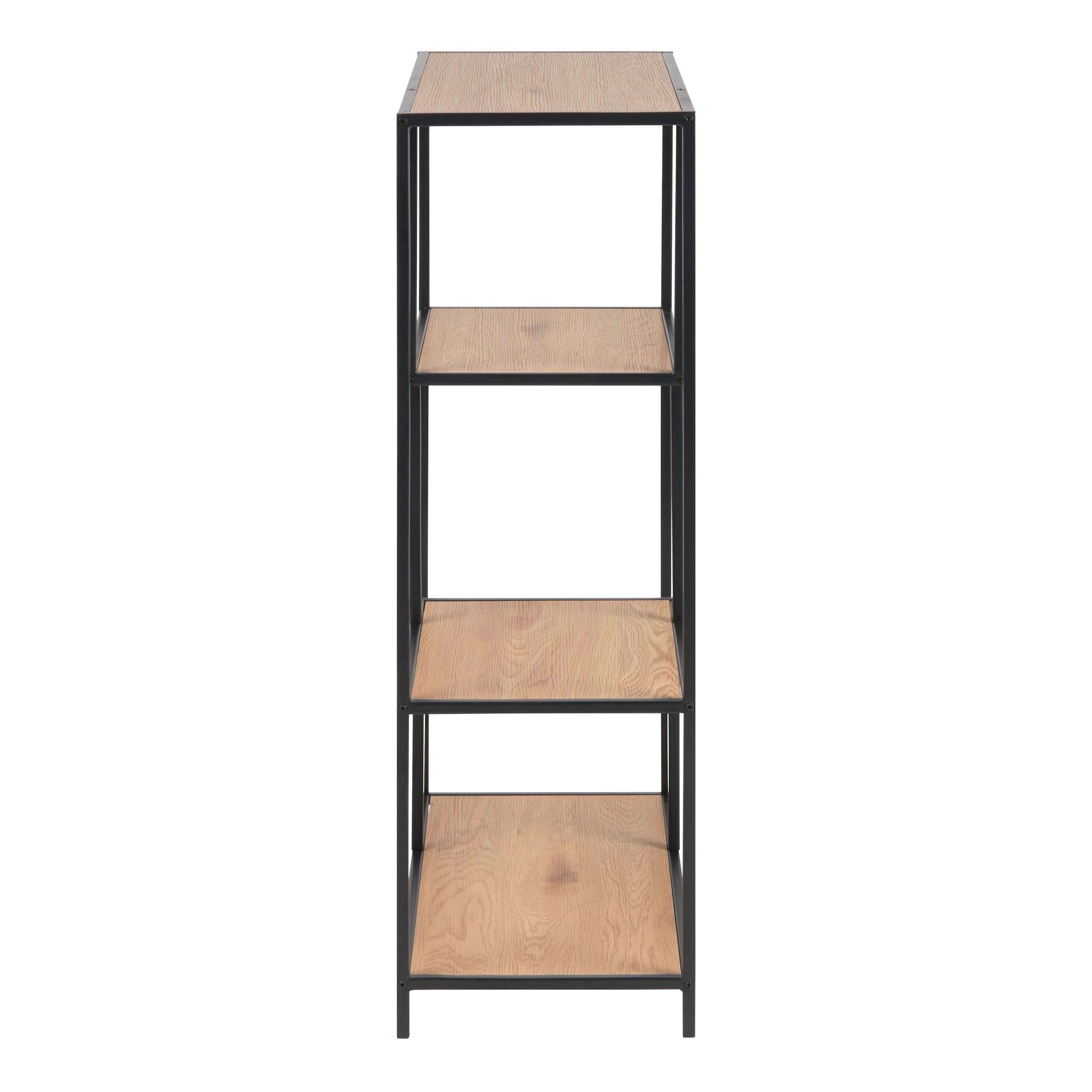 Seaford Black Metal Asymmetrical Bookcase with 3 Oak Shelves – FTG, view 3