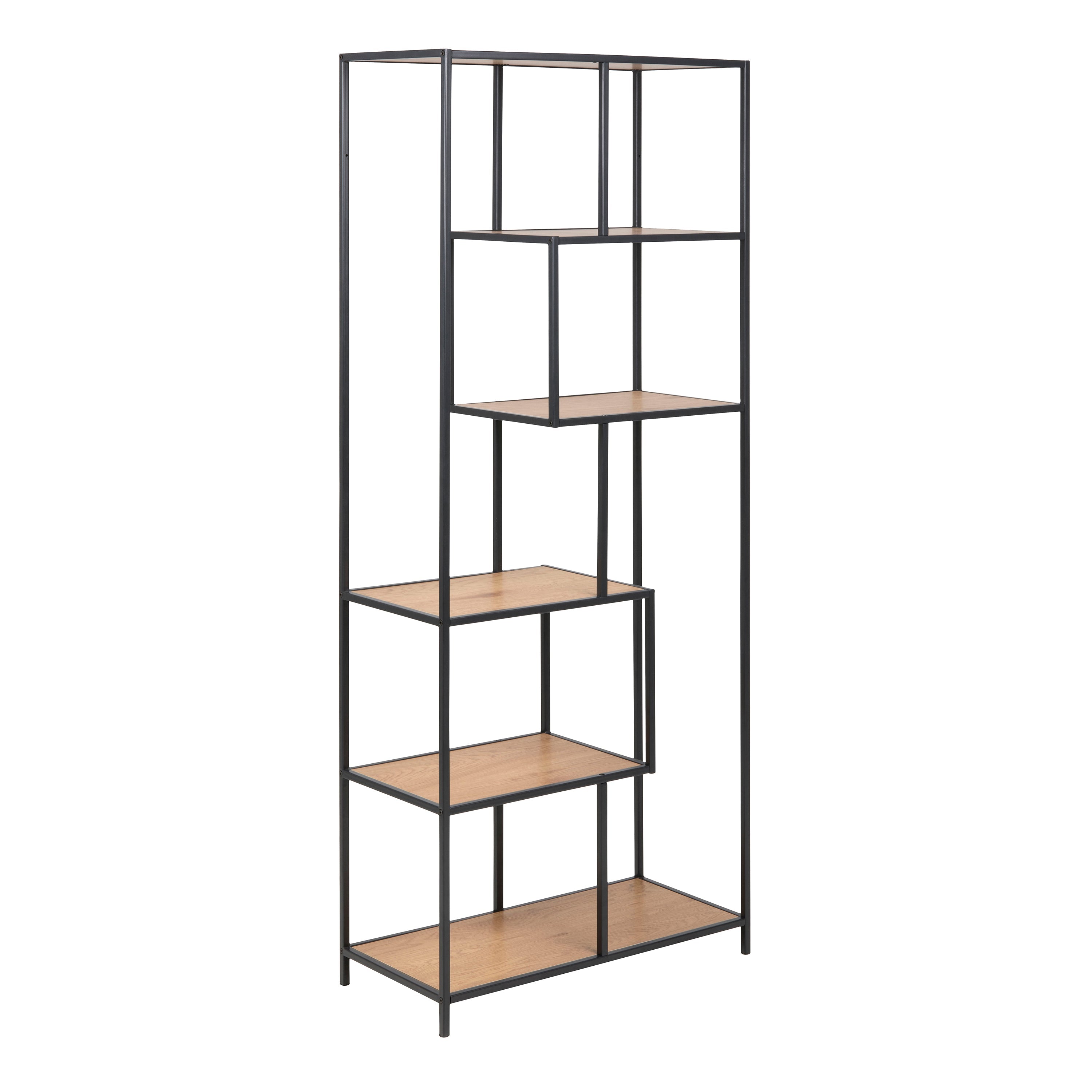 Seaford Tall Black Metal Bookcase with 5 Oak Shelves – FTG