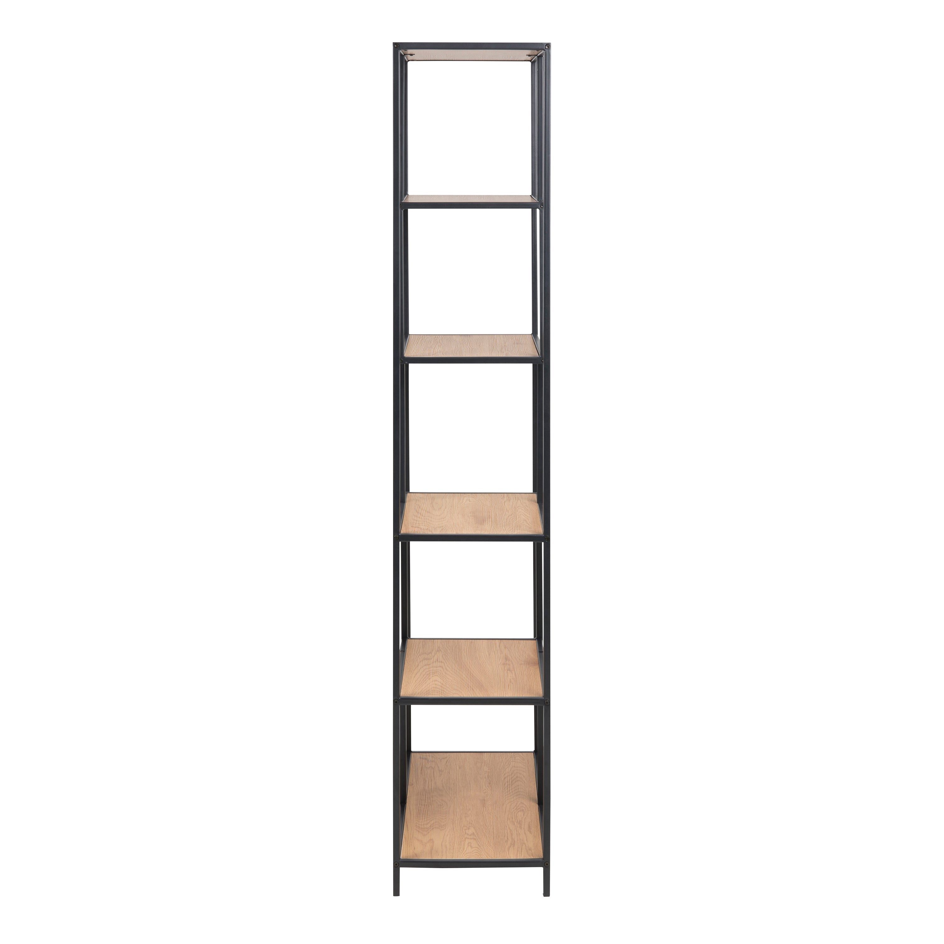 Seaford Tall Black Metal Bookcase with 5 Oak Shelves – FTG, view 3
