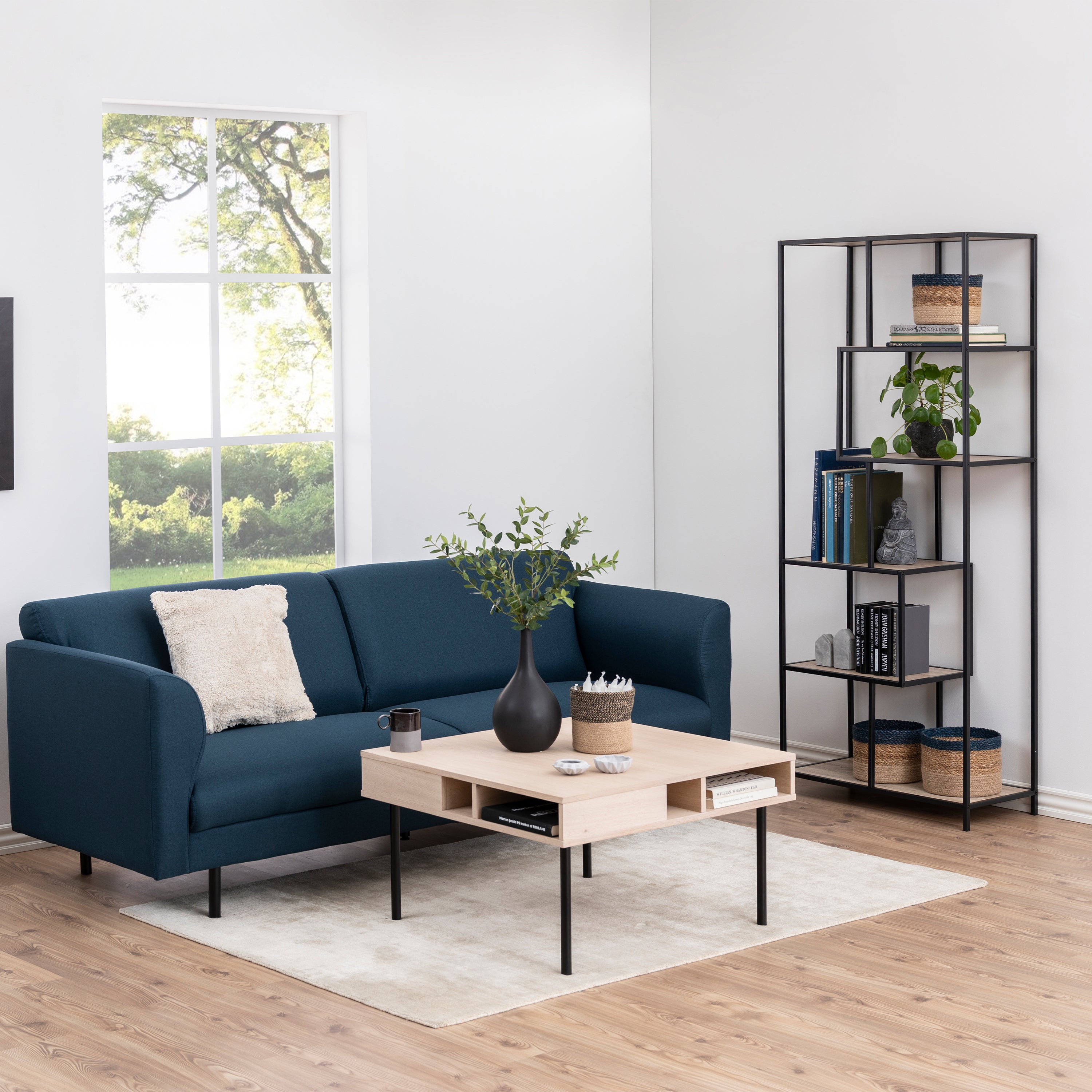 Seaford Tall Black Metal Bookcase with 5 Oak Shelves – FTG, view 4