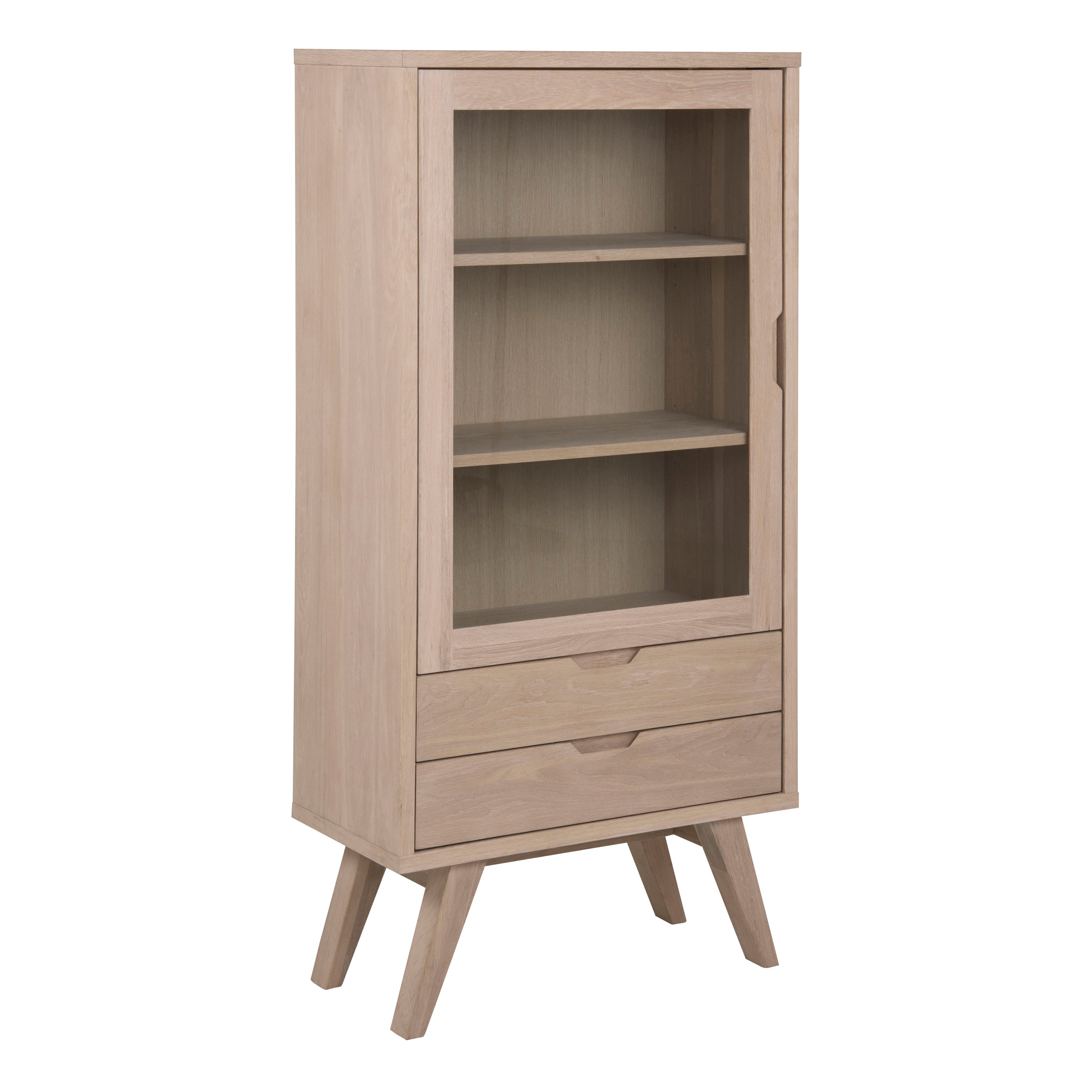 A-Line Display Cabinet with 2 Drawers and 2 Shelves in White Oak – FTG