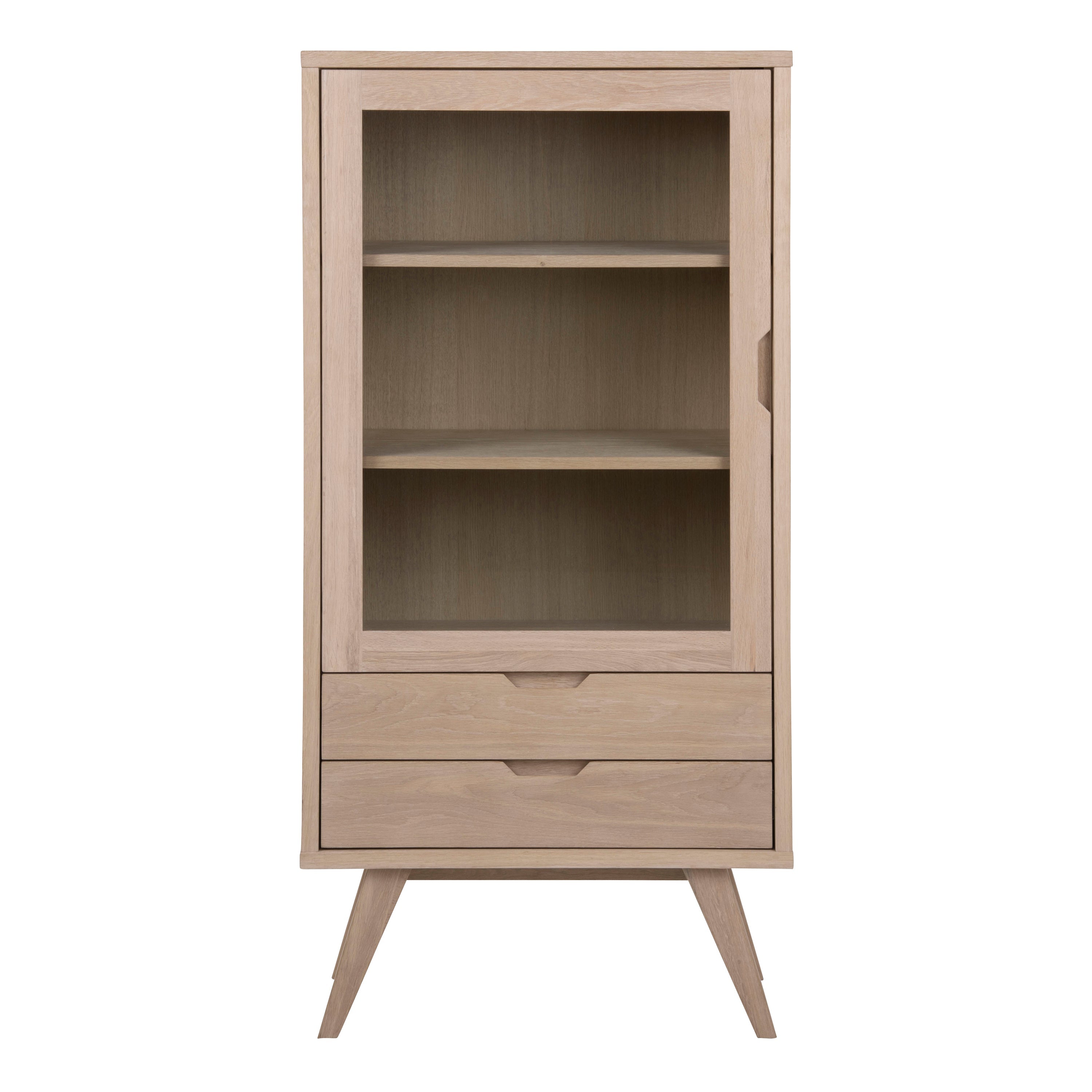 A-Line Display Cabinet with 2 Drawers and 2 Shelves in White Oak – FTG, view 2