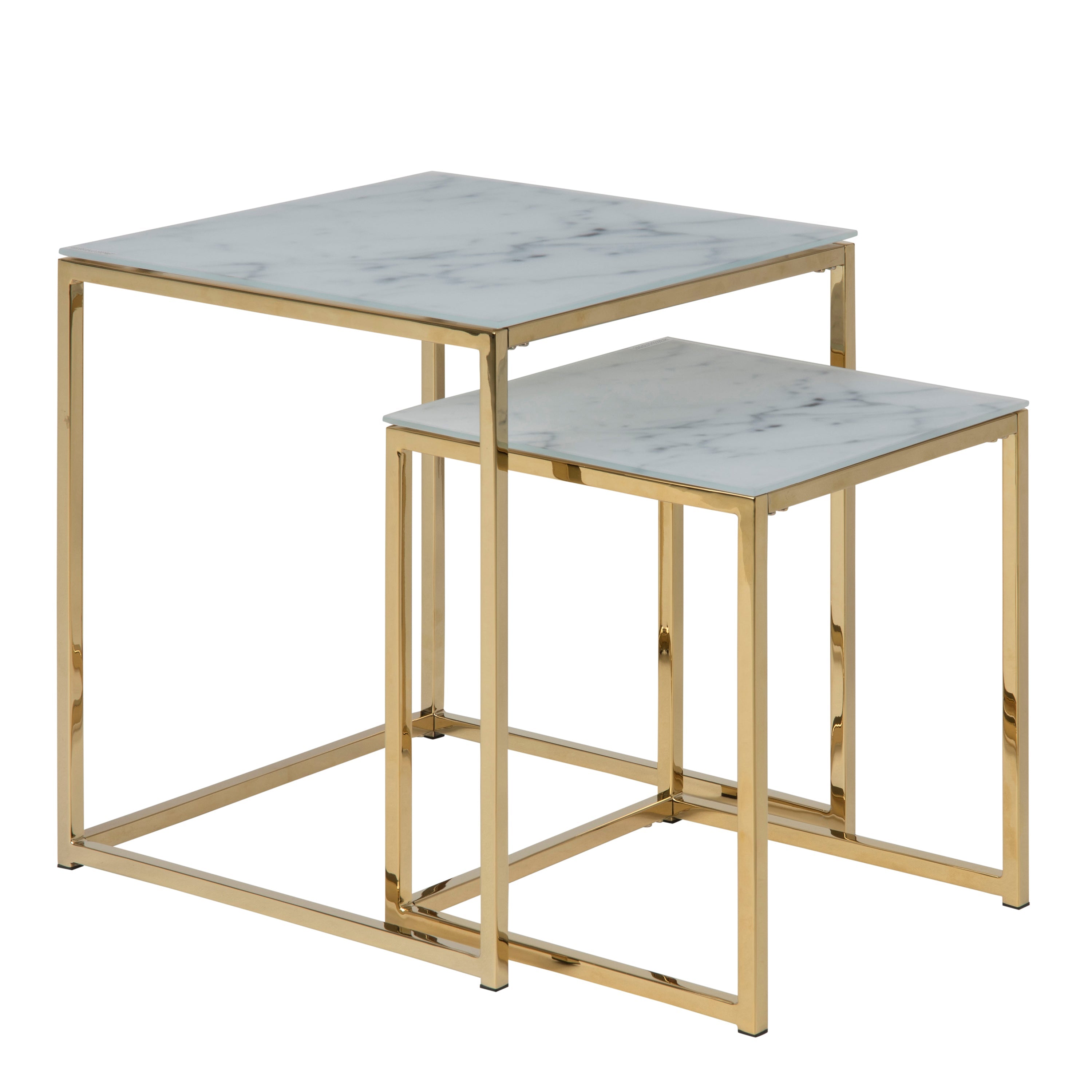 Alisma Nest of Tables with White Crystal Clear Marble Glass Top & Gold Legs – FTG