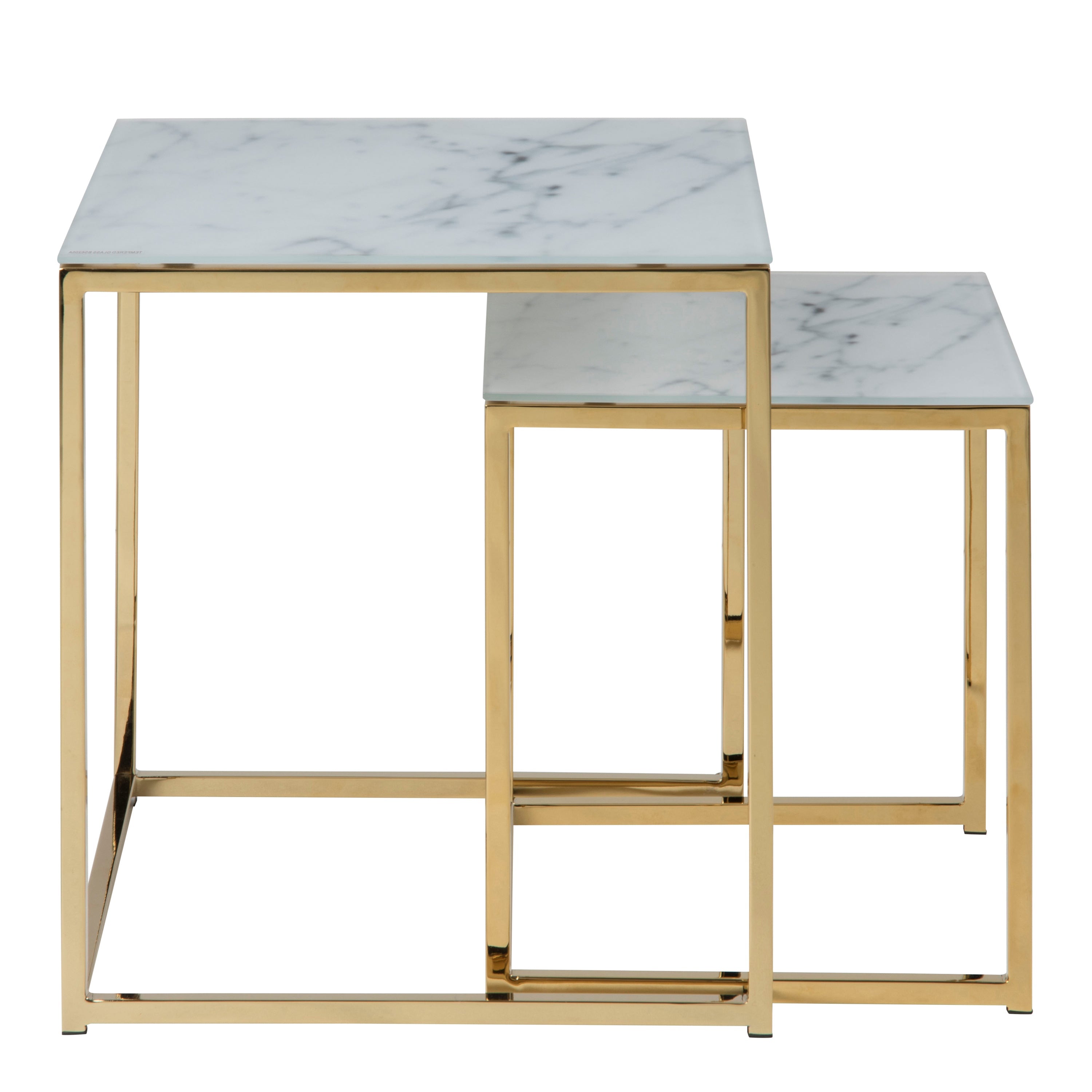 Alisma Nest of Tables with White Crystal Clear Marble Glass Top & Gold Legs – FTG, view 2