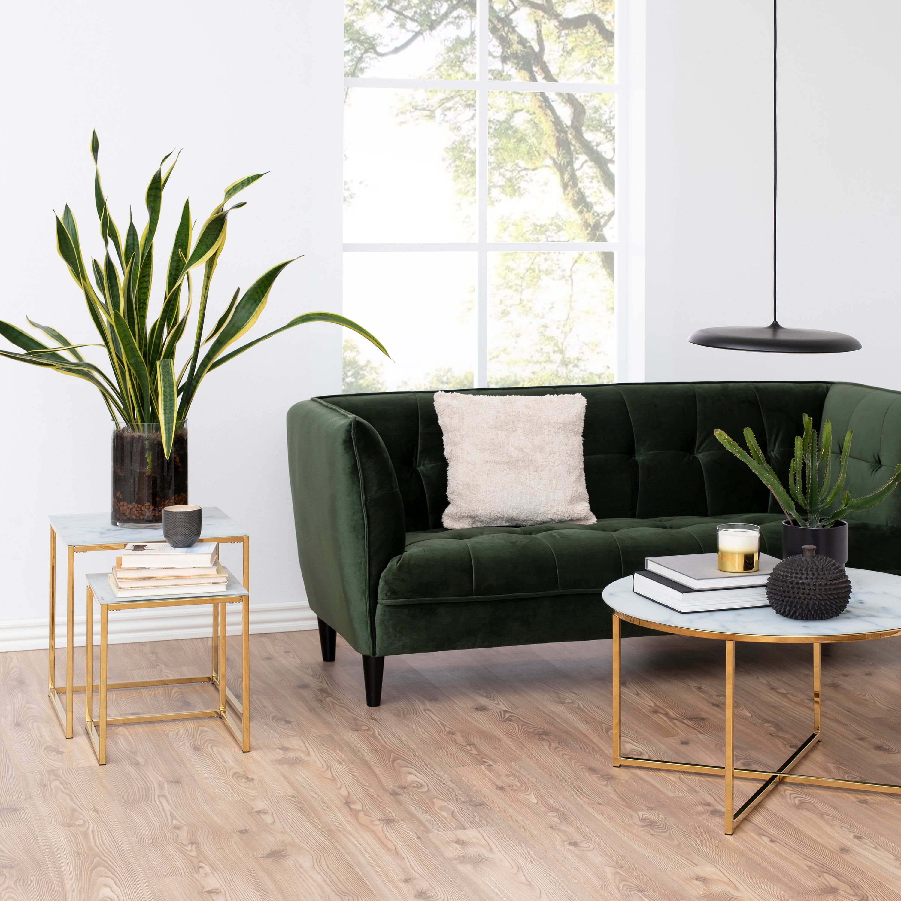 Alisma Nest of Tables with White Crystal Clear Marble Glass Top & Gold Legs – FTG, view 5