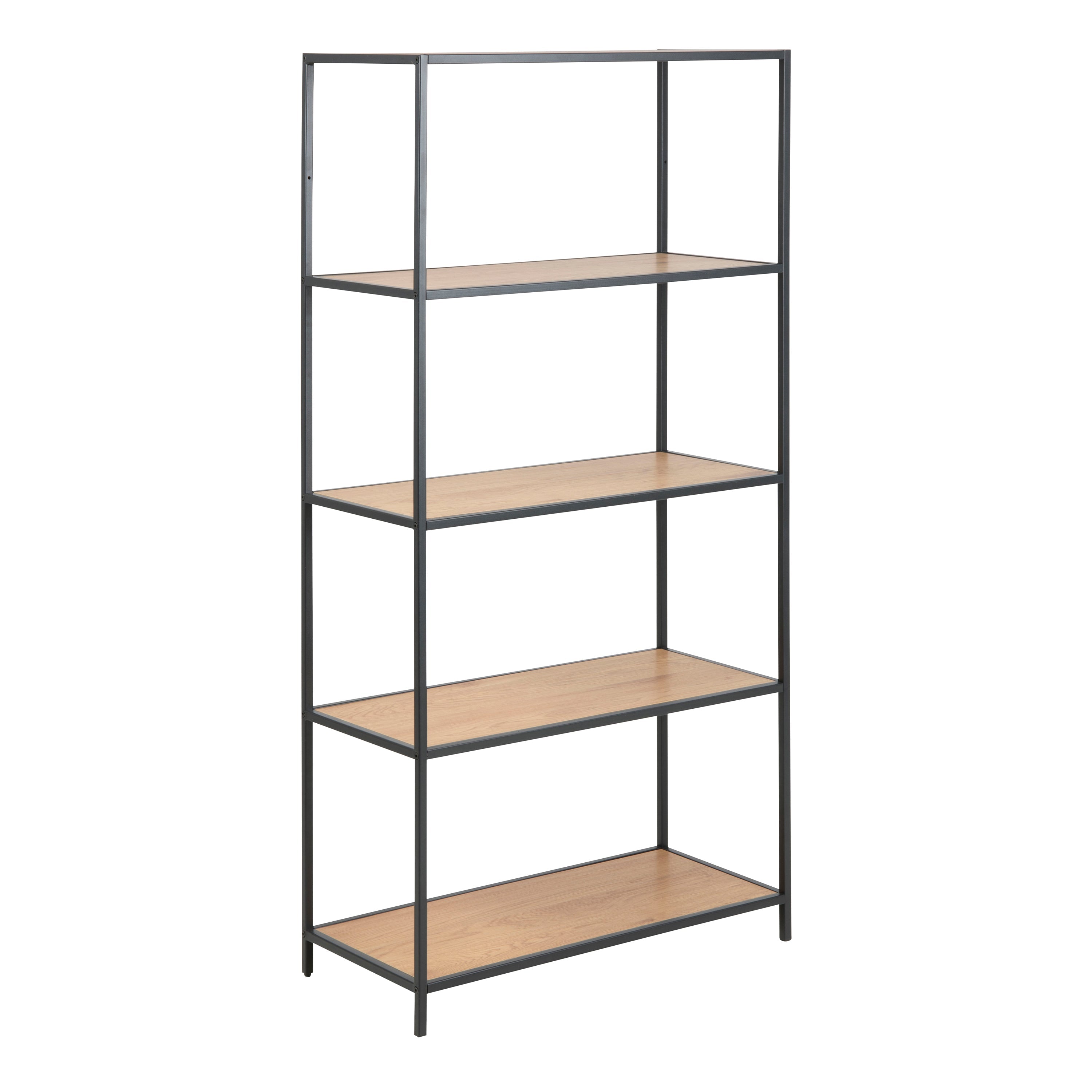 Seaford Tall Black Metal Bookcase with 4 Oak Shelves – FTG