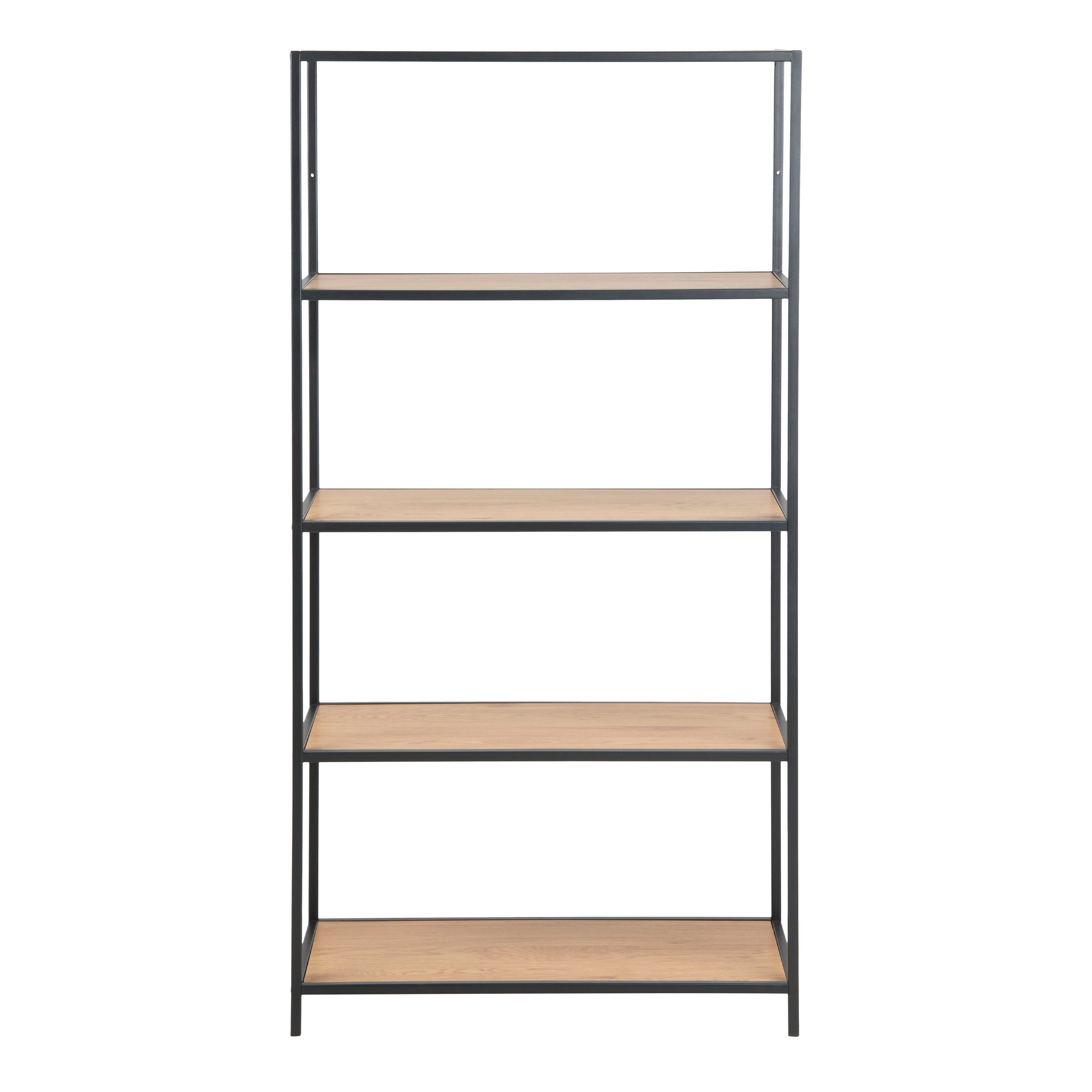 Seaford Tall Black Metal Bookcase with 4 Oak Shelves – FTG, view 2