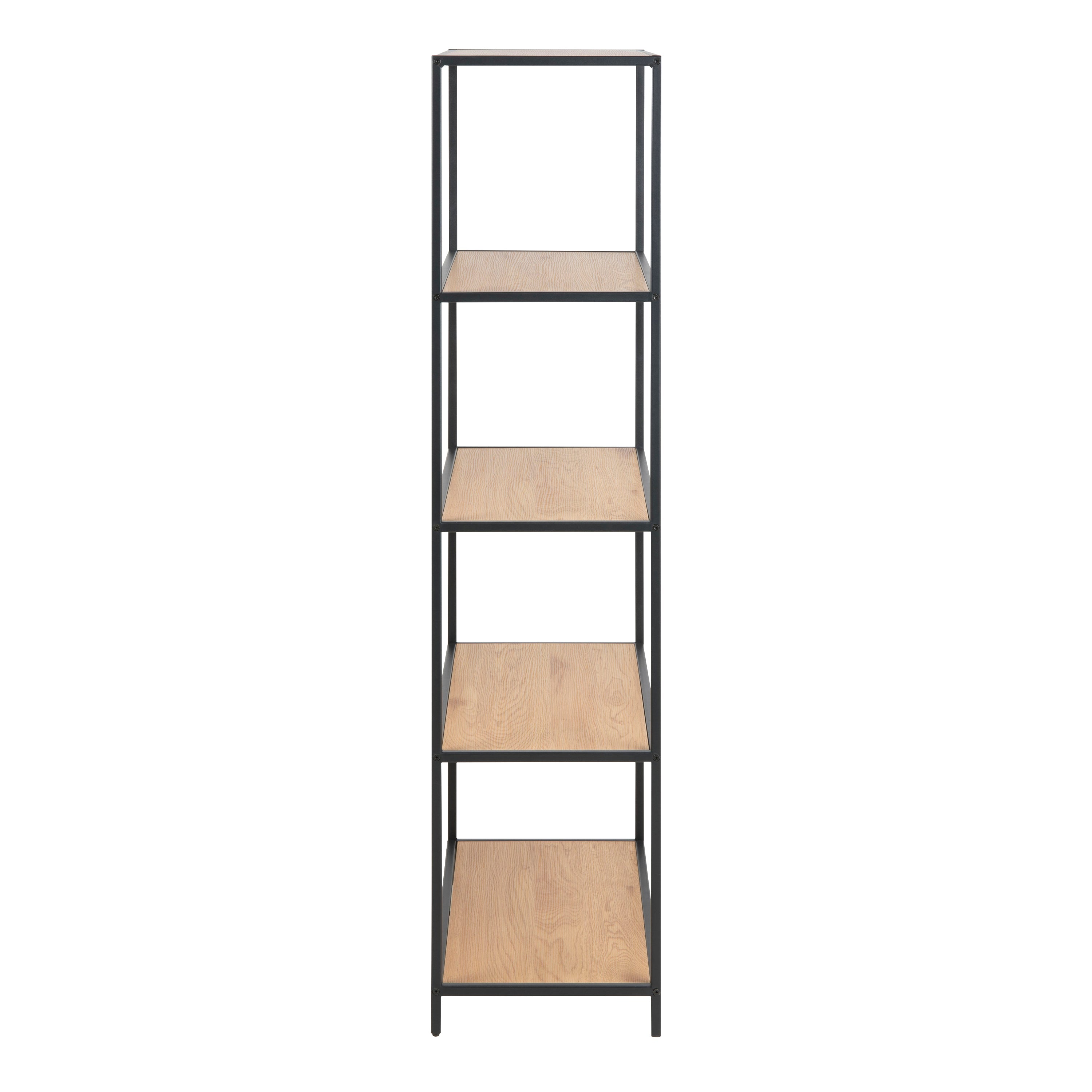 Seaford Tall Black Metal Bookcase with 4 Oak Shelves – FTG, view 3