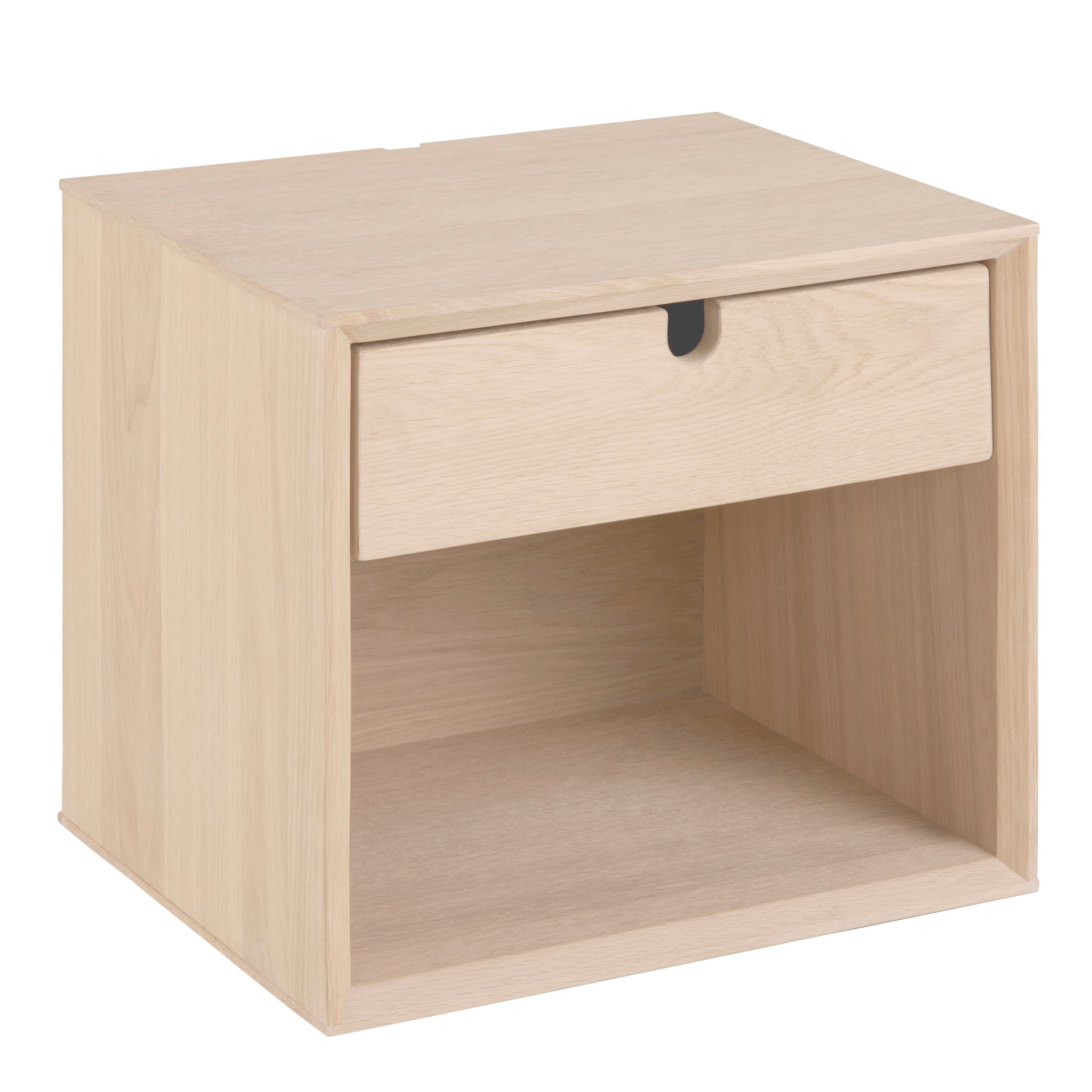 Century 1 Drawer Wall Mounted Bedside Table in White Oak – FTG, view 2