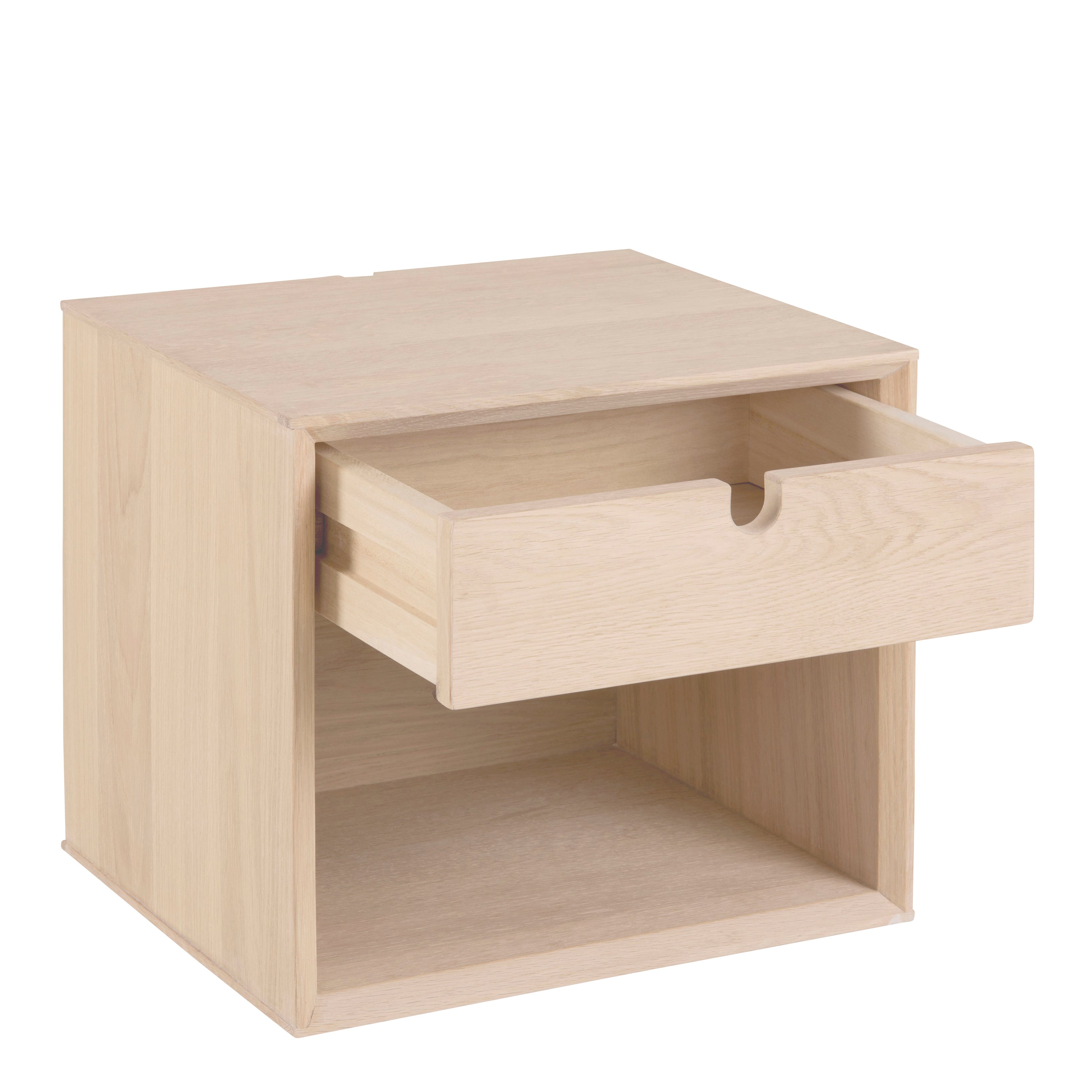 Century 1 Drawer Wall Mounted Bedside Table in White Oak – FTG, view 3
