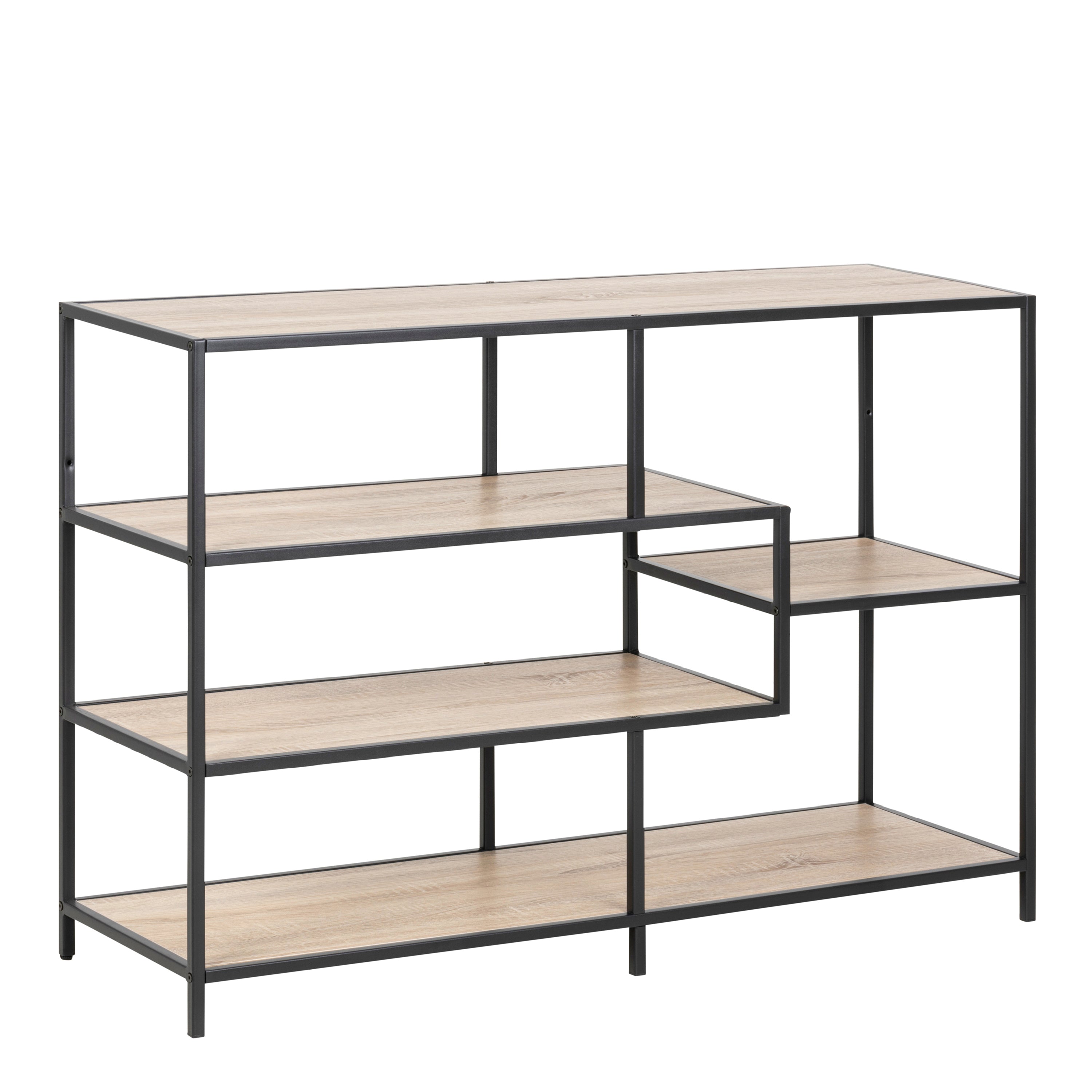 Seaford Wide Black Metal Bookcase with 4 Sonoma Oak Shelves – FTG