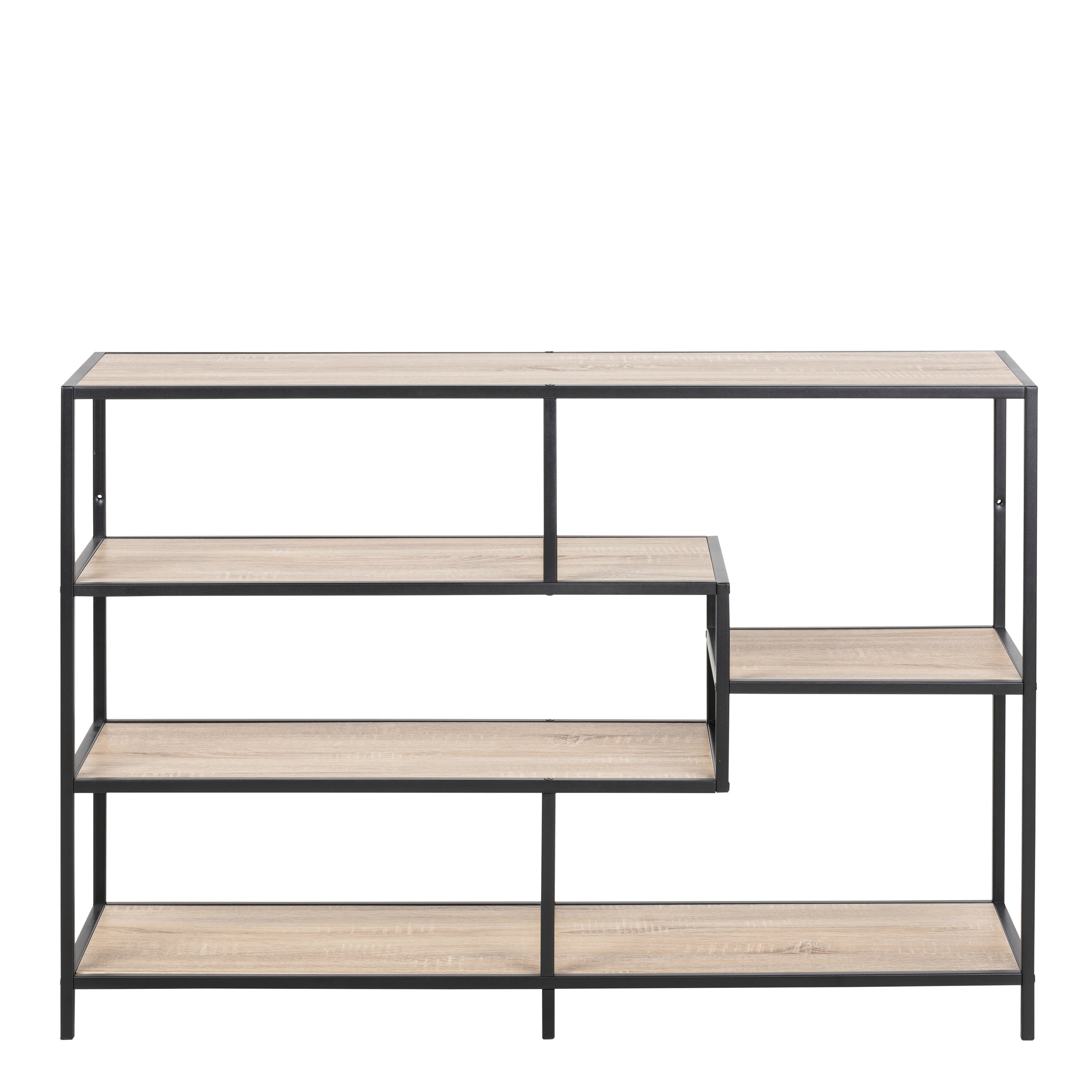 Seaford Wide Black Metal Bookcase with 4 Sonoma Oak Shelves – FTG, view 2