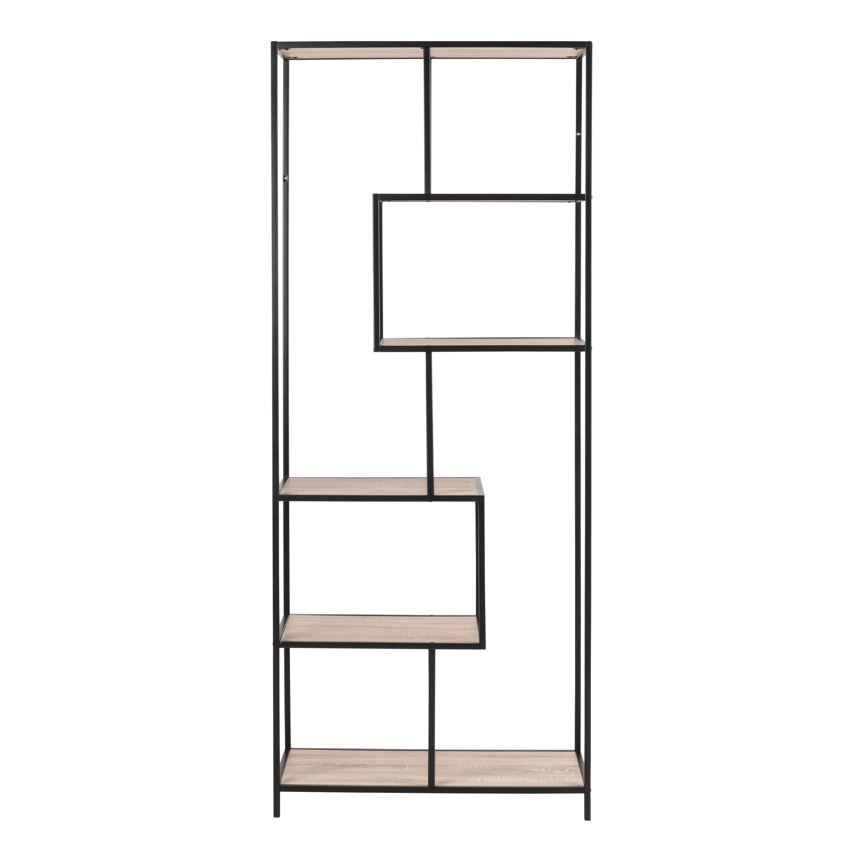 Seaford Tall Black Metal Bookcase with 5 Sonoma Oak Shelves – FTG, view 2