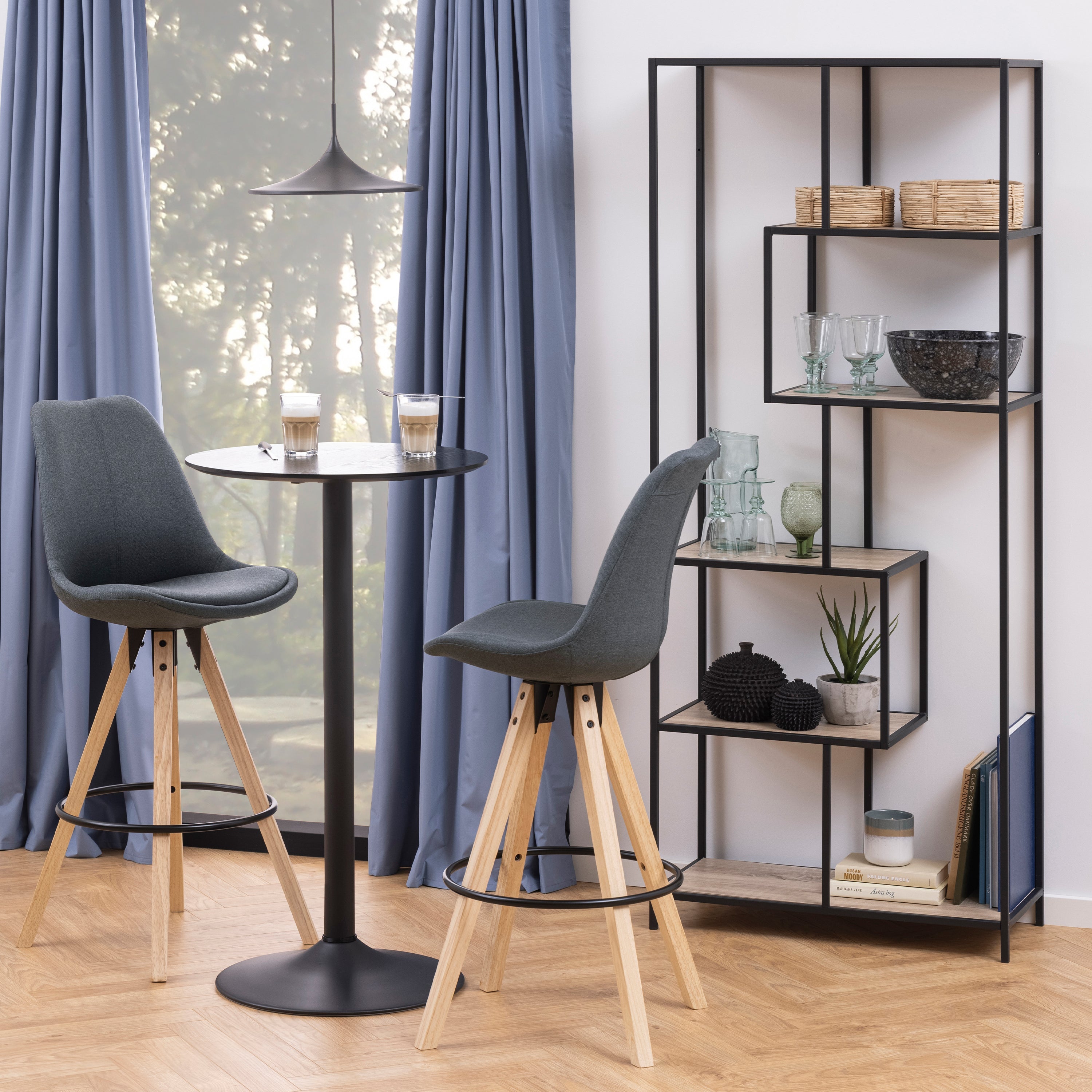 Seaford Tall Black Metal Bookcase with 5 Sonoma Oak Shelves – FTG, view 4