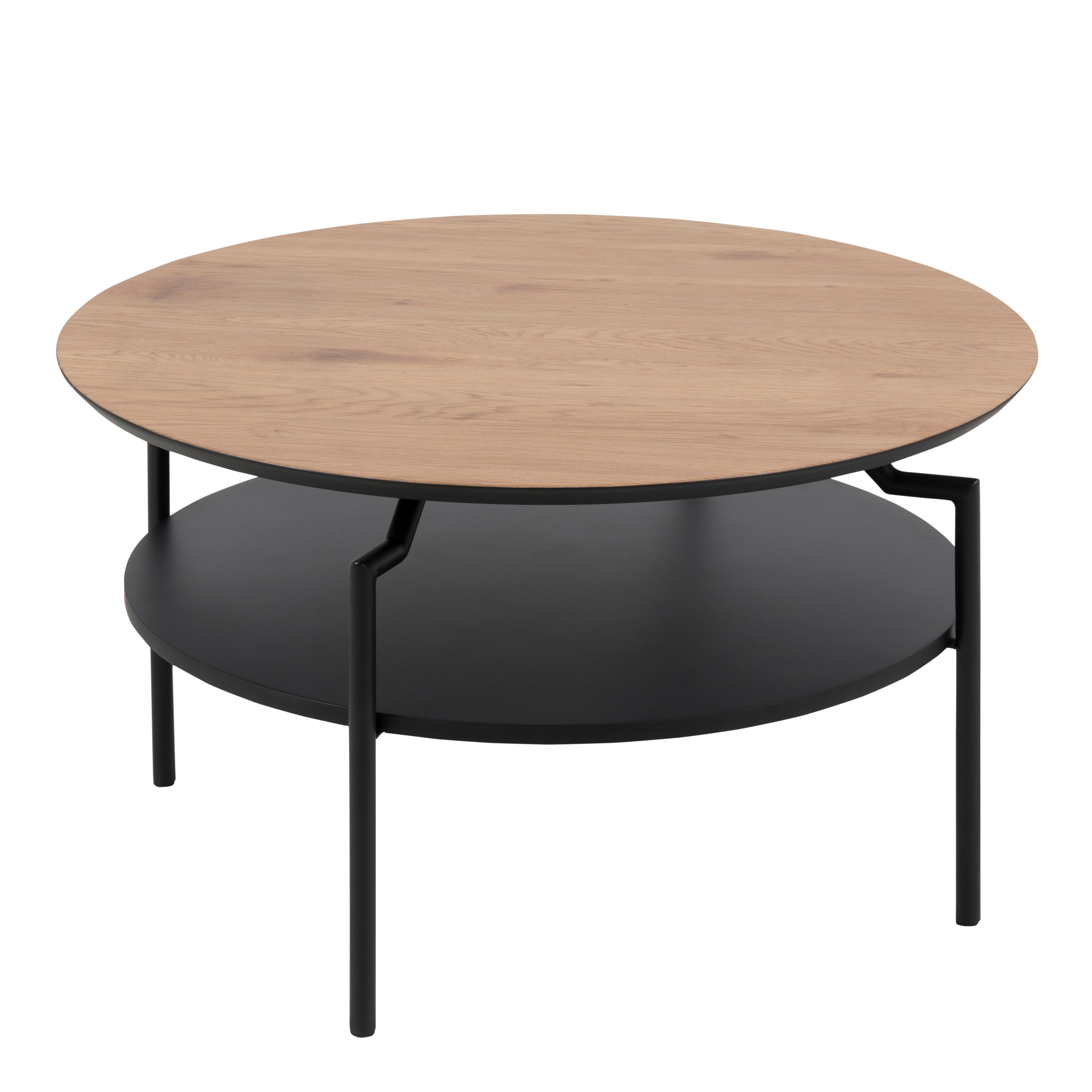 Goldington Round Coffee Table with Oak Top & Black Legs – FTG