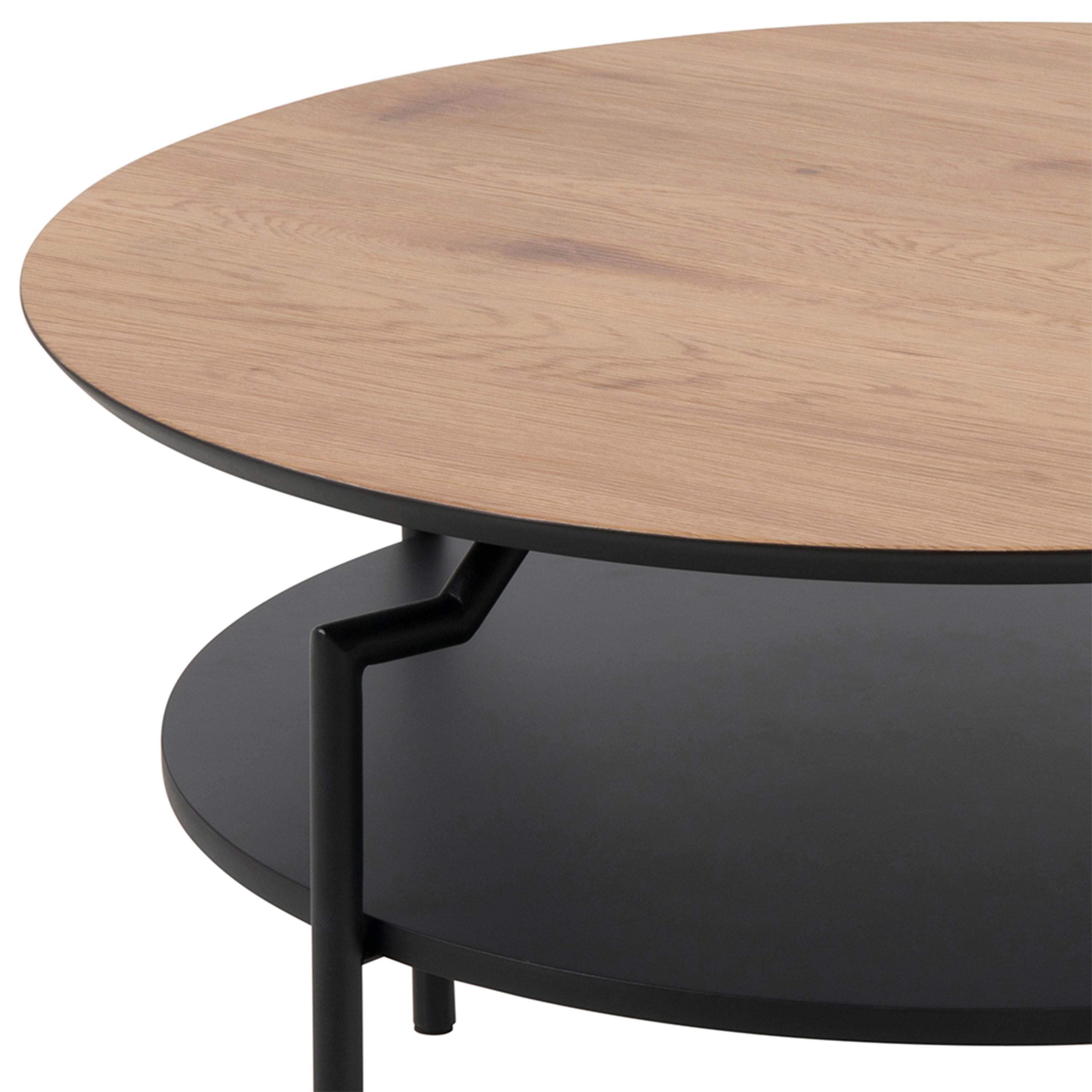 Goldington Round Coffee Table with Oak Top & Black Legs – FTG, view 4