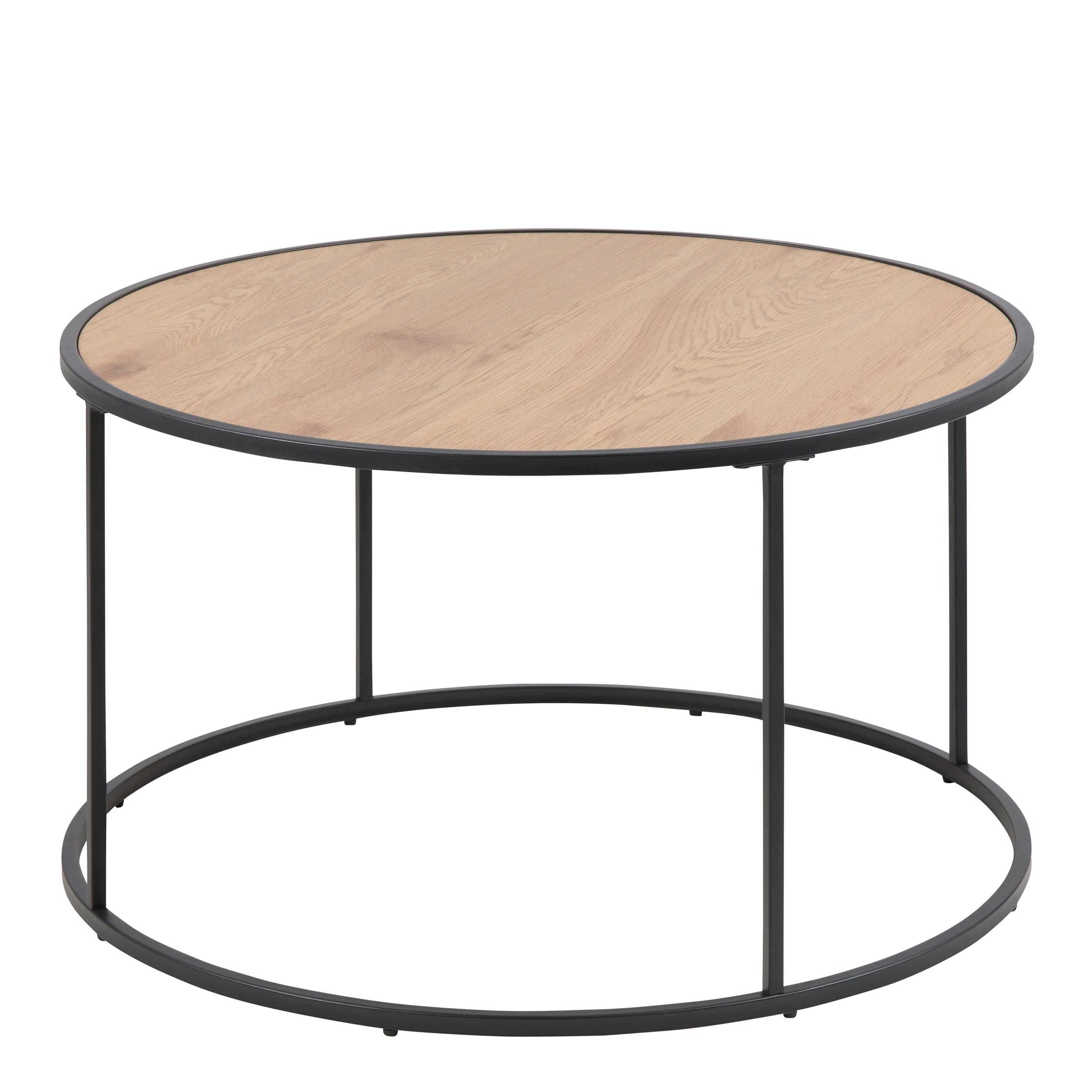 Seaford Black Metal Round Coffee Table with Oak Top – FTG, view 2