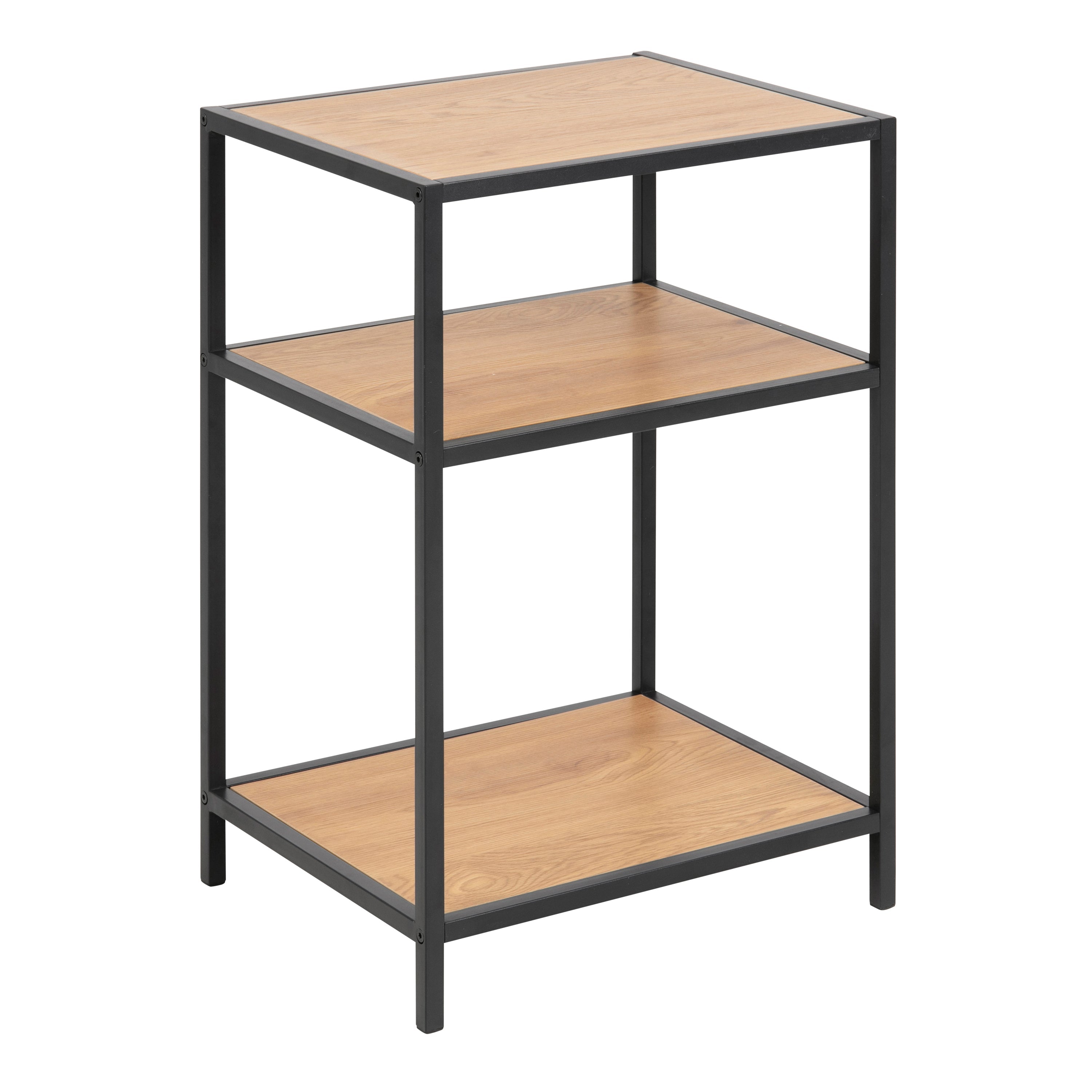 Seaford Black Metal Bedside Table with 2 Oak Shelves – FTG