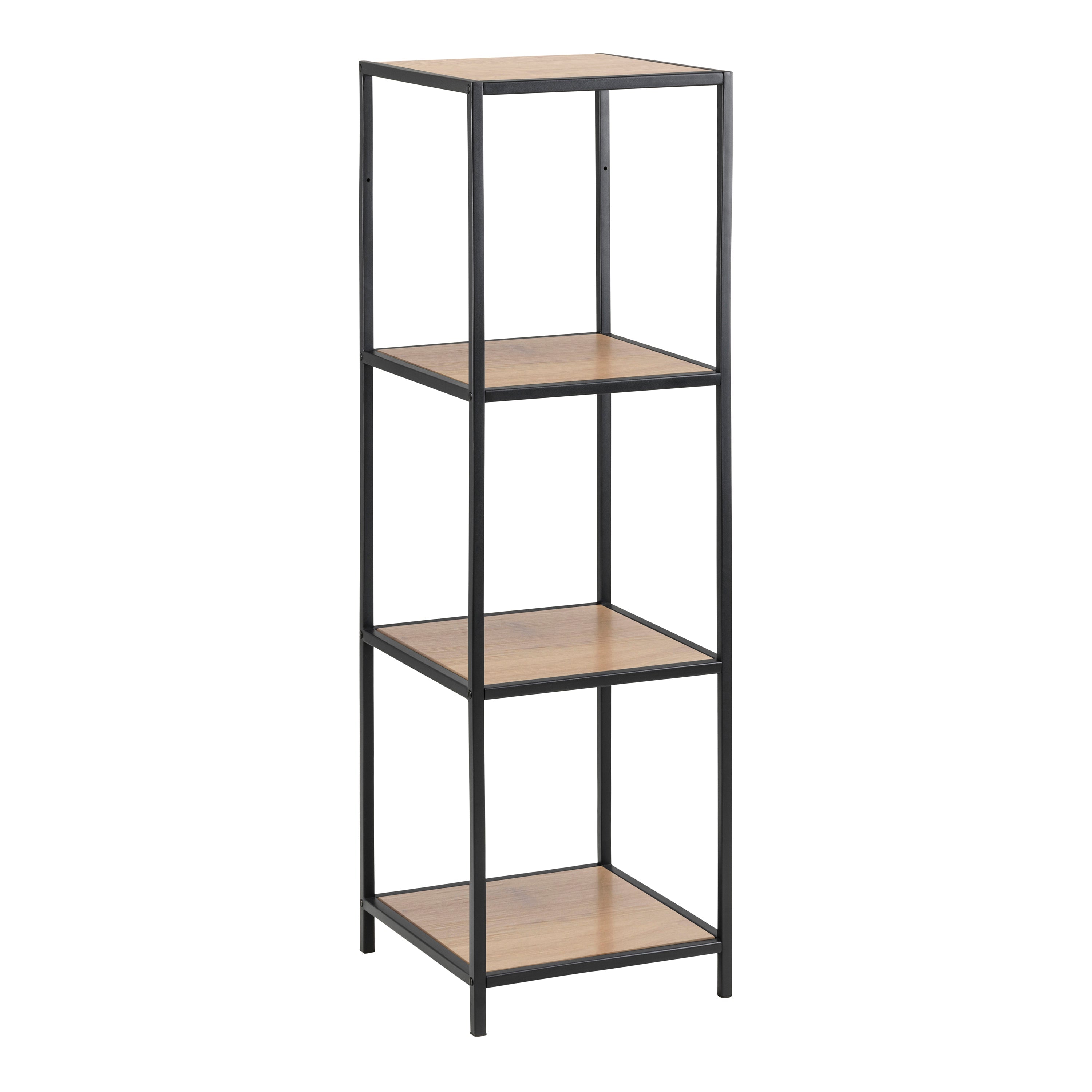 Seaford Narrow Black Metal Bookcase with 3 Oak Shelves – FTG