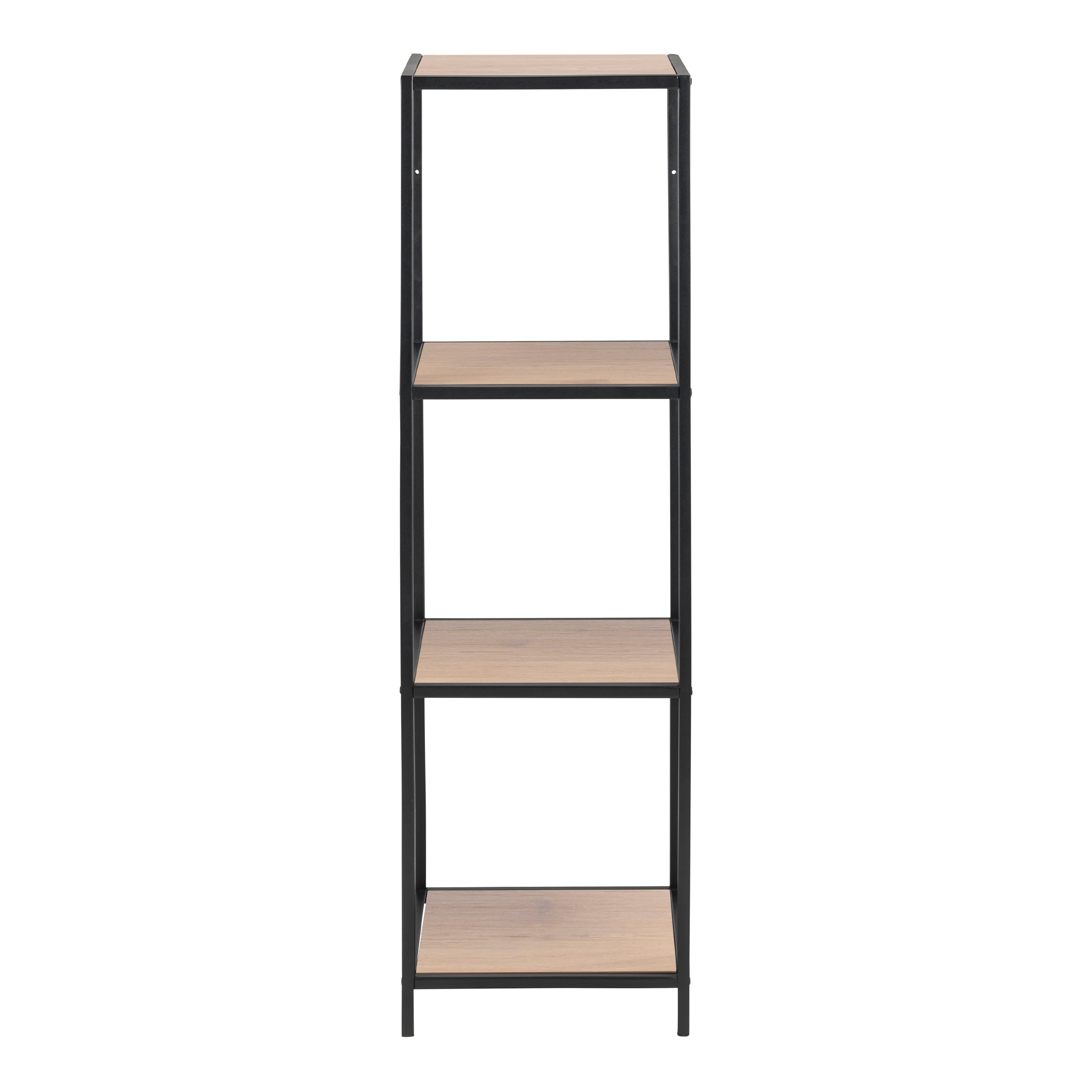 Seaford Narrow Black Metal Bookcase with 3 Oak Shelves – FTG, view 2