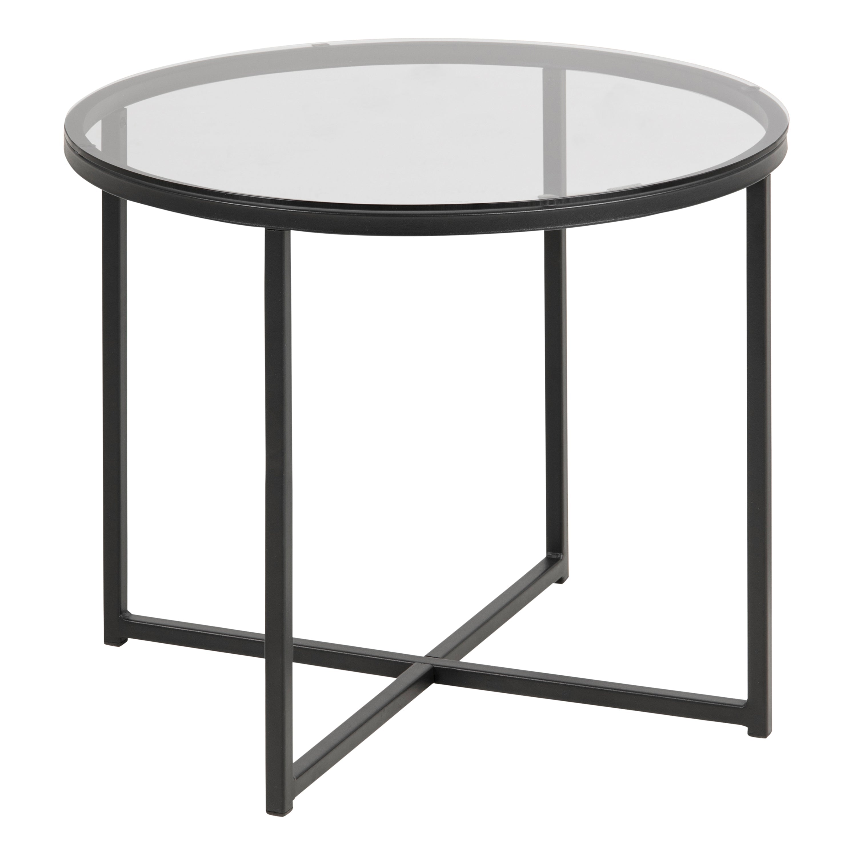 Cross Round Metal Side Table with Smoked Glass Top – FTG