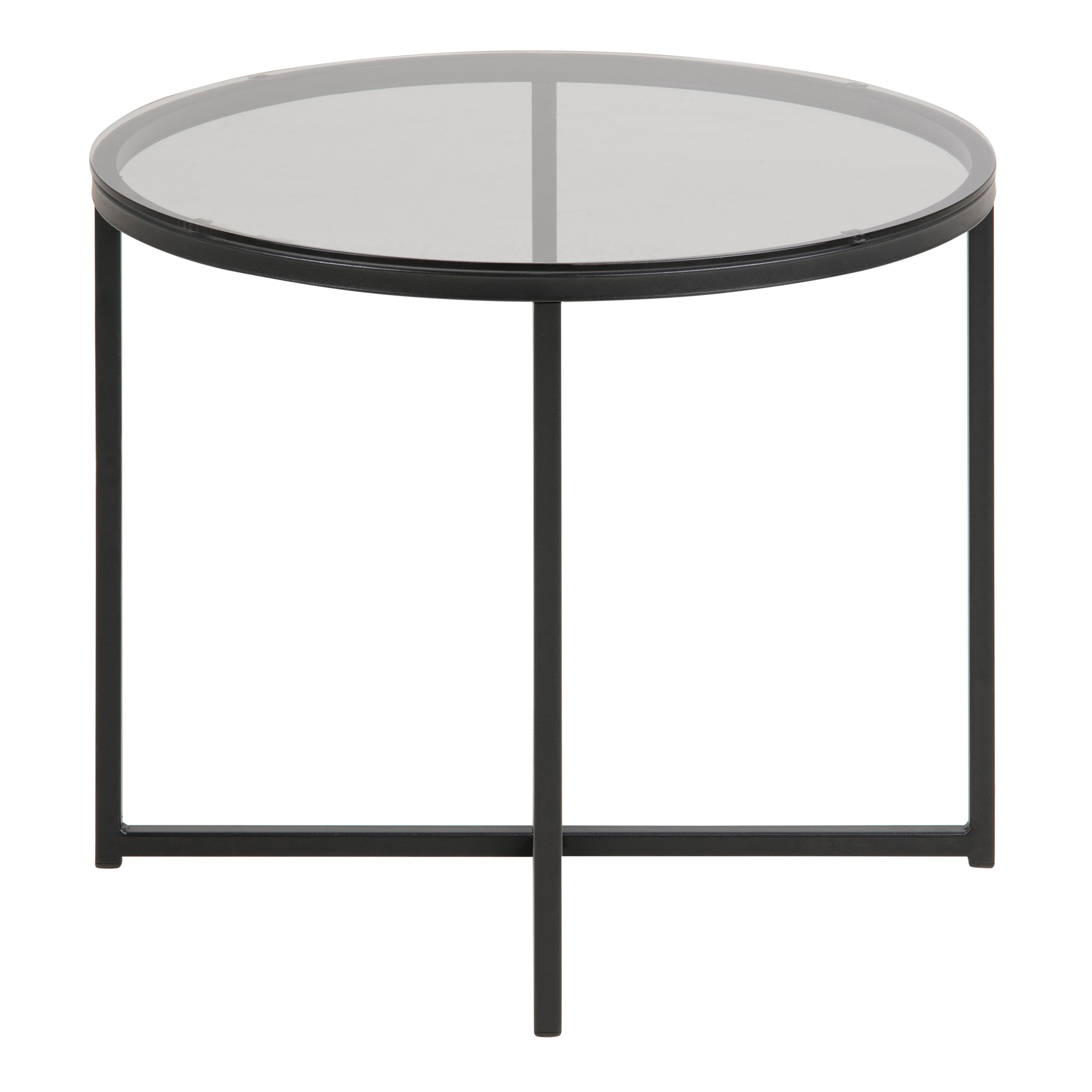 Cross Round Metal Side Table with Smoked Glass Top – FTG, view 2