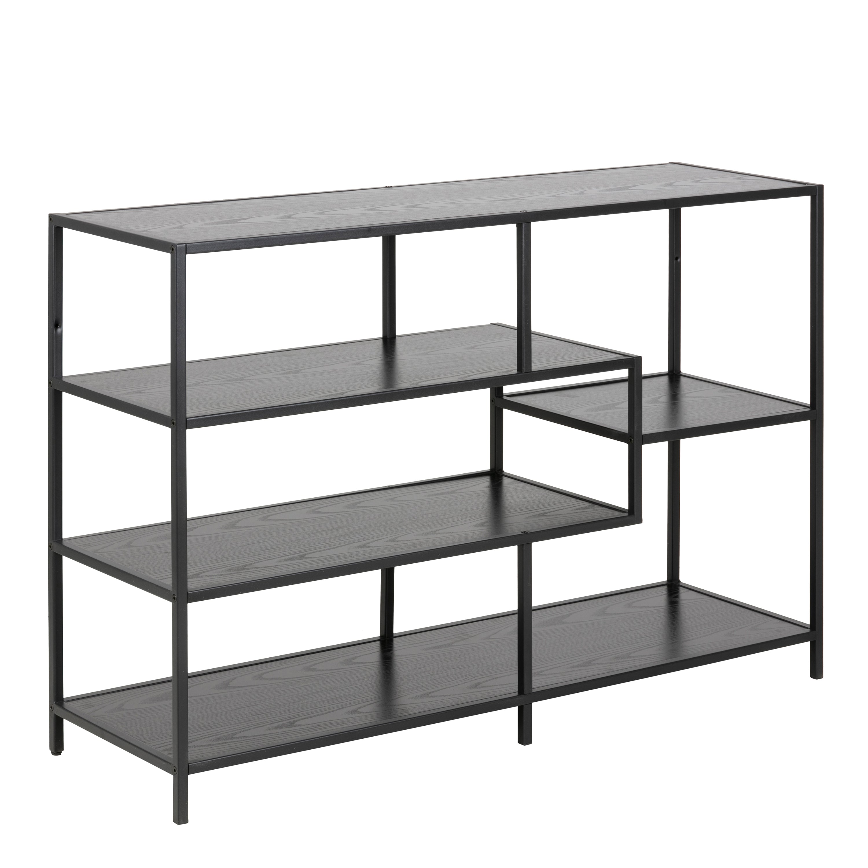 Seaford Wide Black Metal Bookcase with 4 Black Oak Shelves – FTG