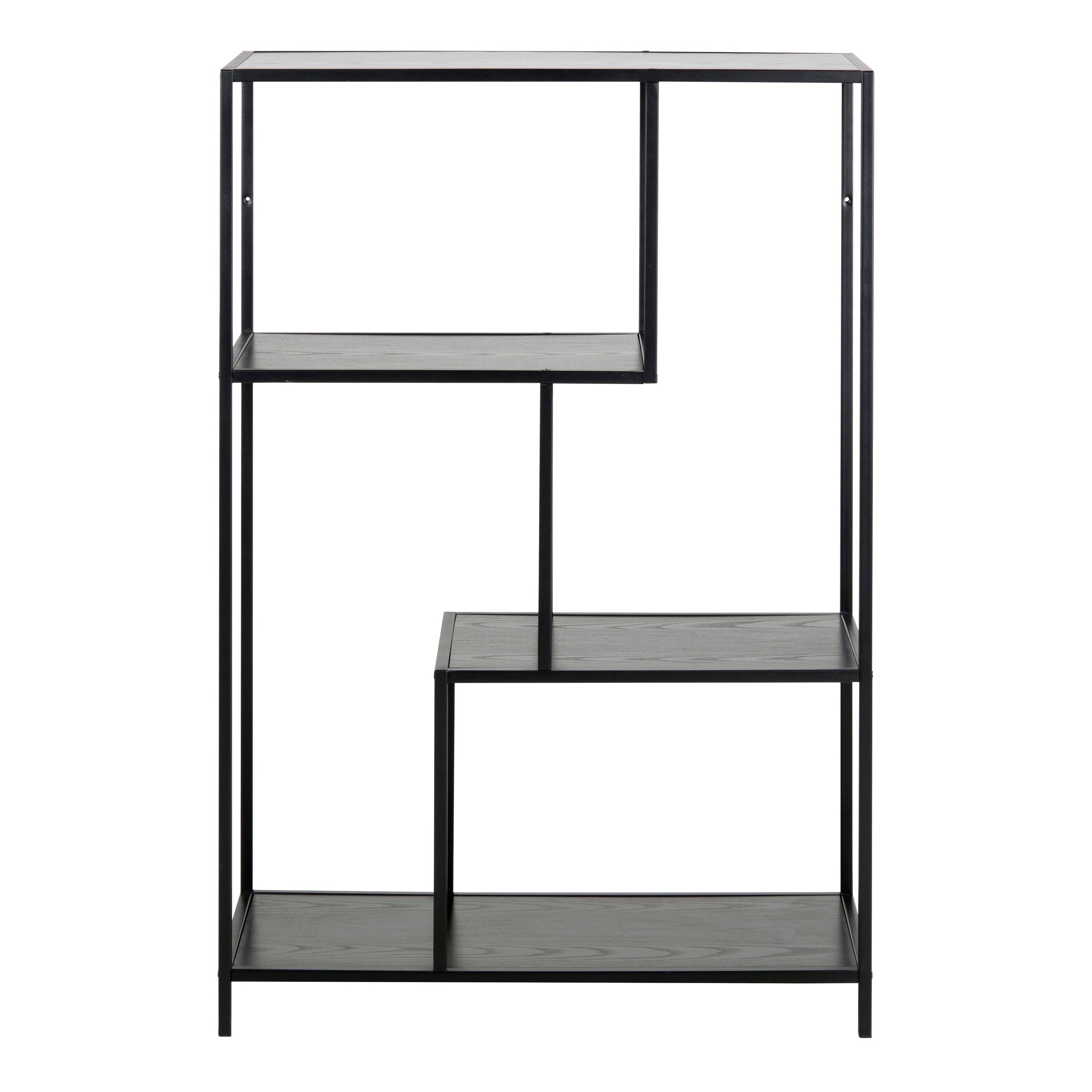 Seaford Black Metal Asymmetrical Bookcase with 3 Black Shelves – FTG, view 2