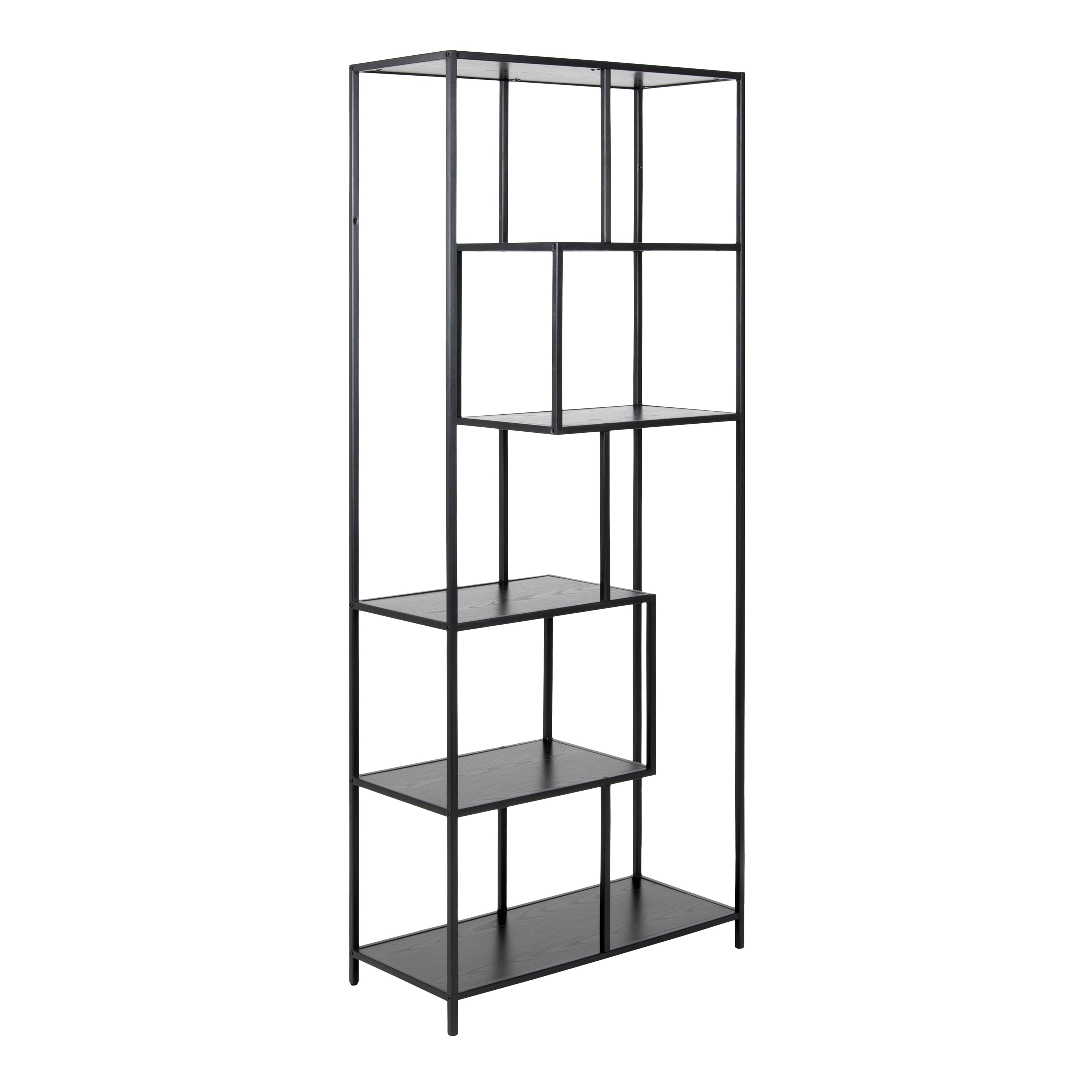 Seaford Tall Black Metal Bookcase with 5 Black Shelves – FTG