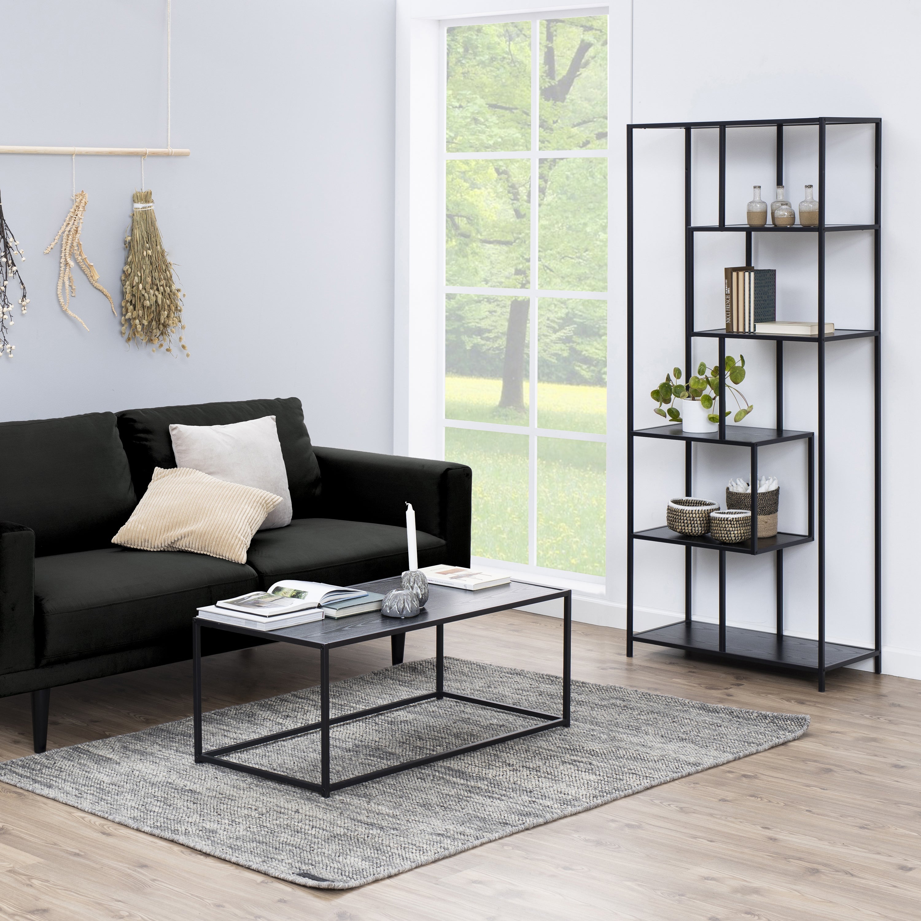 Seaford Tall Black Metal Bookcase with 5 Black Shelves – FTG, view 5