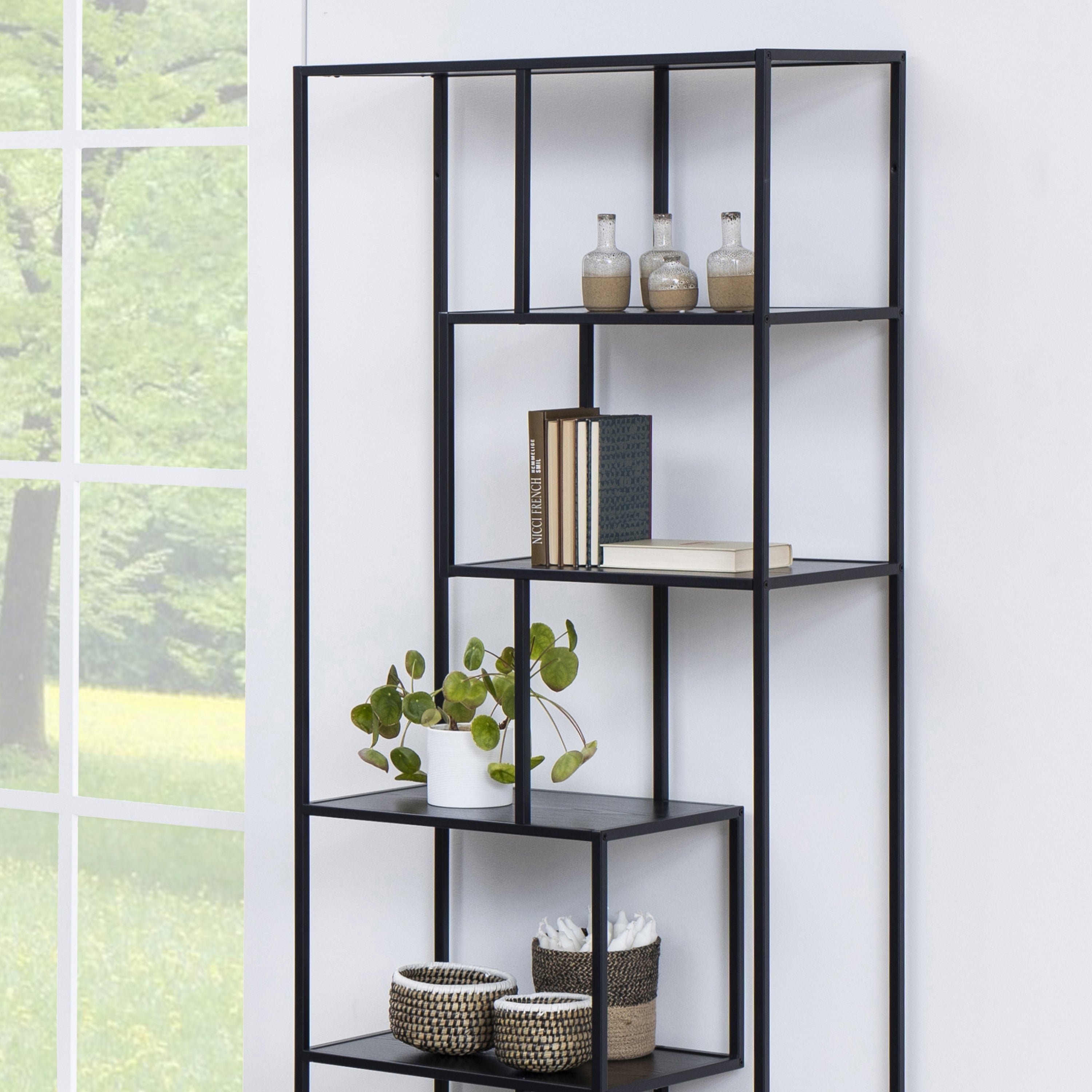 Seaford Tall Black Metal Bookcase with 5 Black Shelves – FTG, view 6