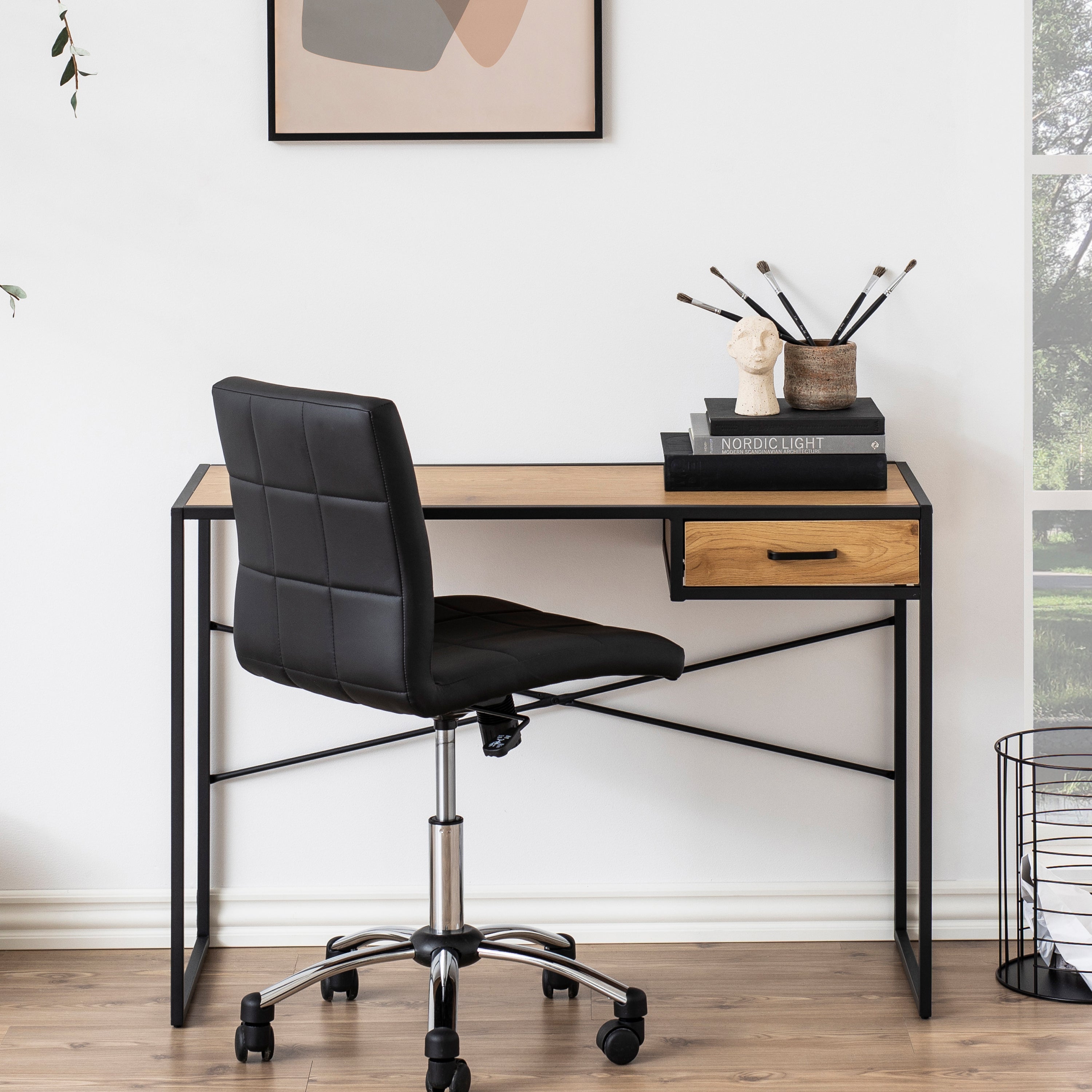 Seaford Office Desk in Wild Oak & Black