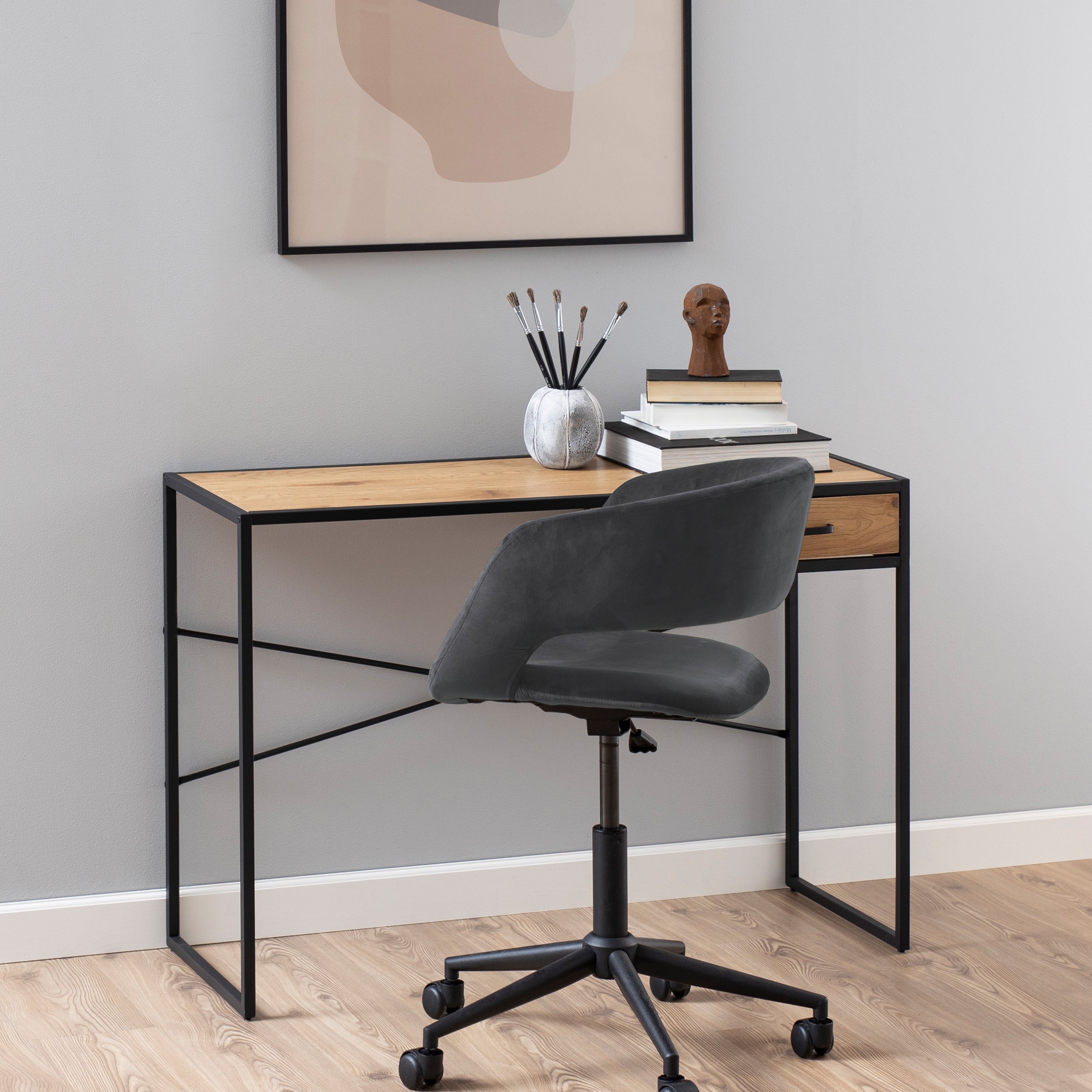 Seaford Office Desk in Wild Oak & Black