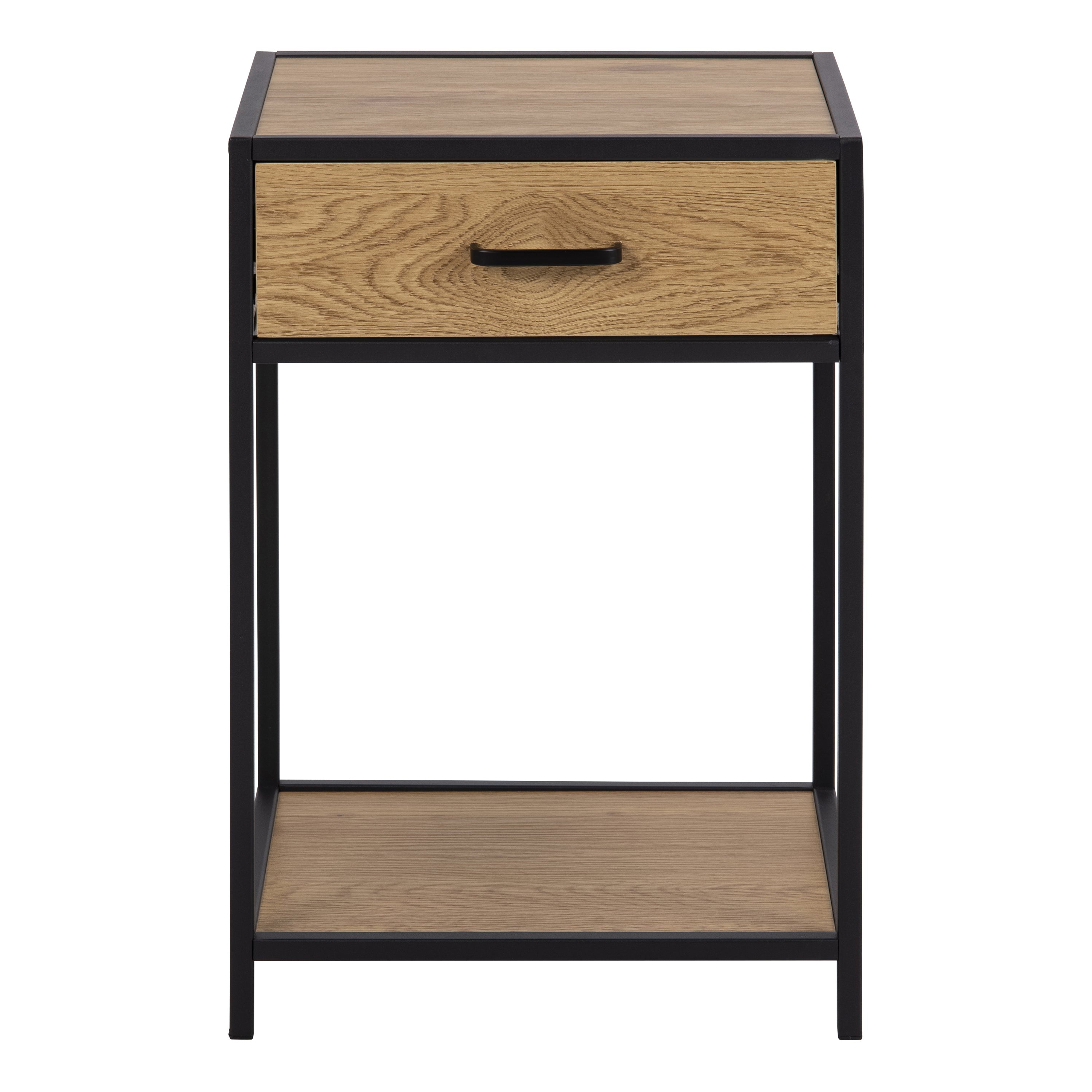 Seaford Bedside Table with 1 Drawer in Black & Oak – FTG, view 2