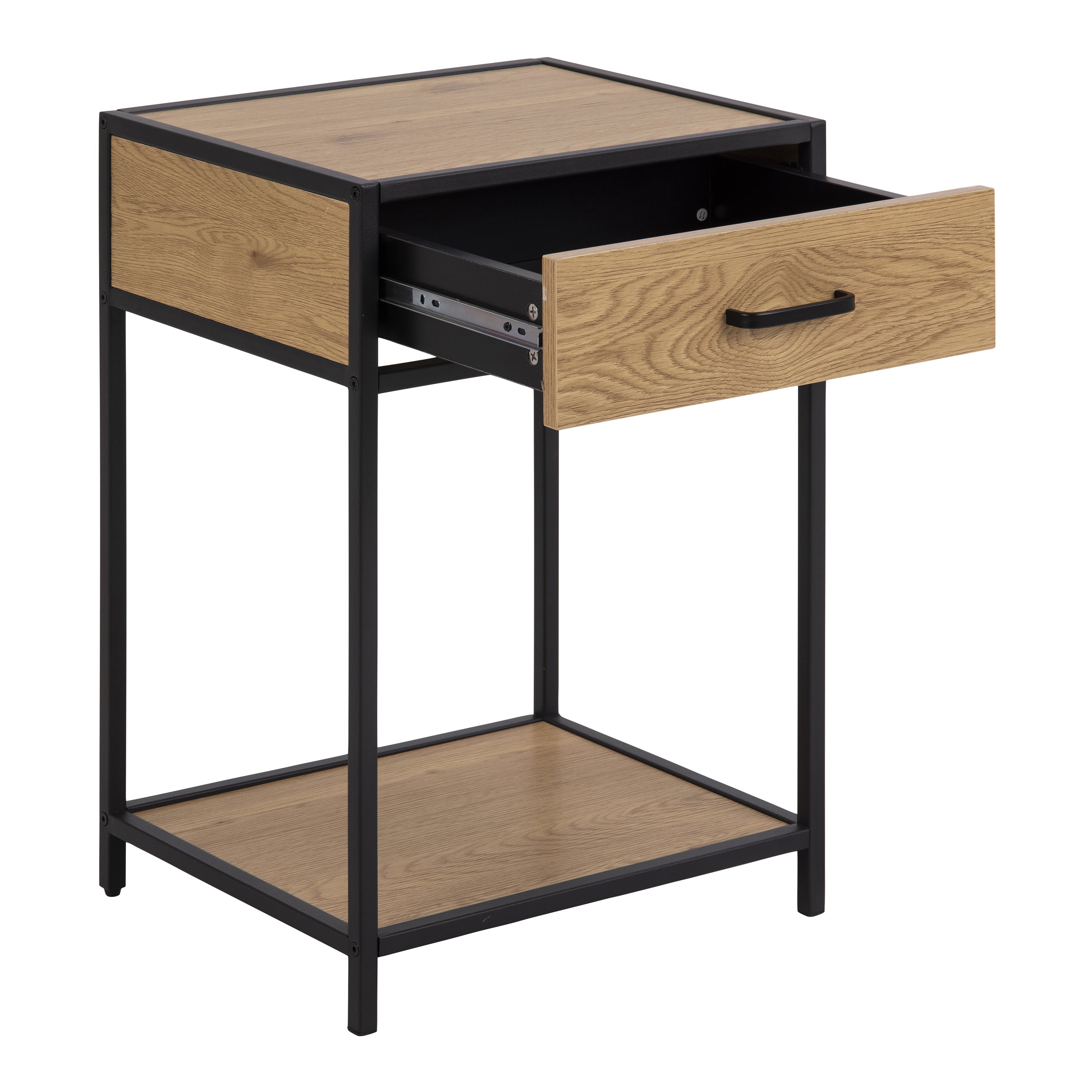 Seaford Bedside Table with 1 Drawer in Black & Oak – FTG, view 4