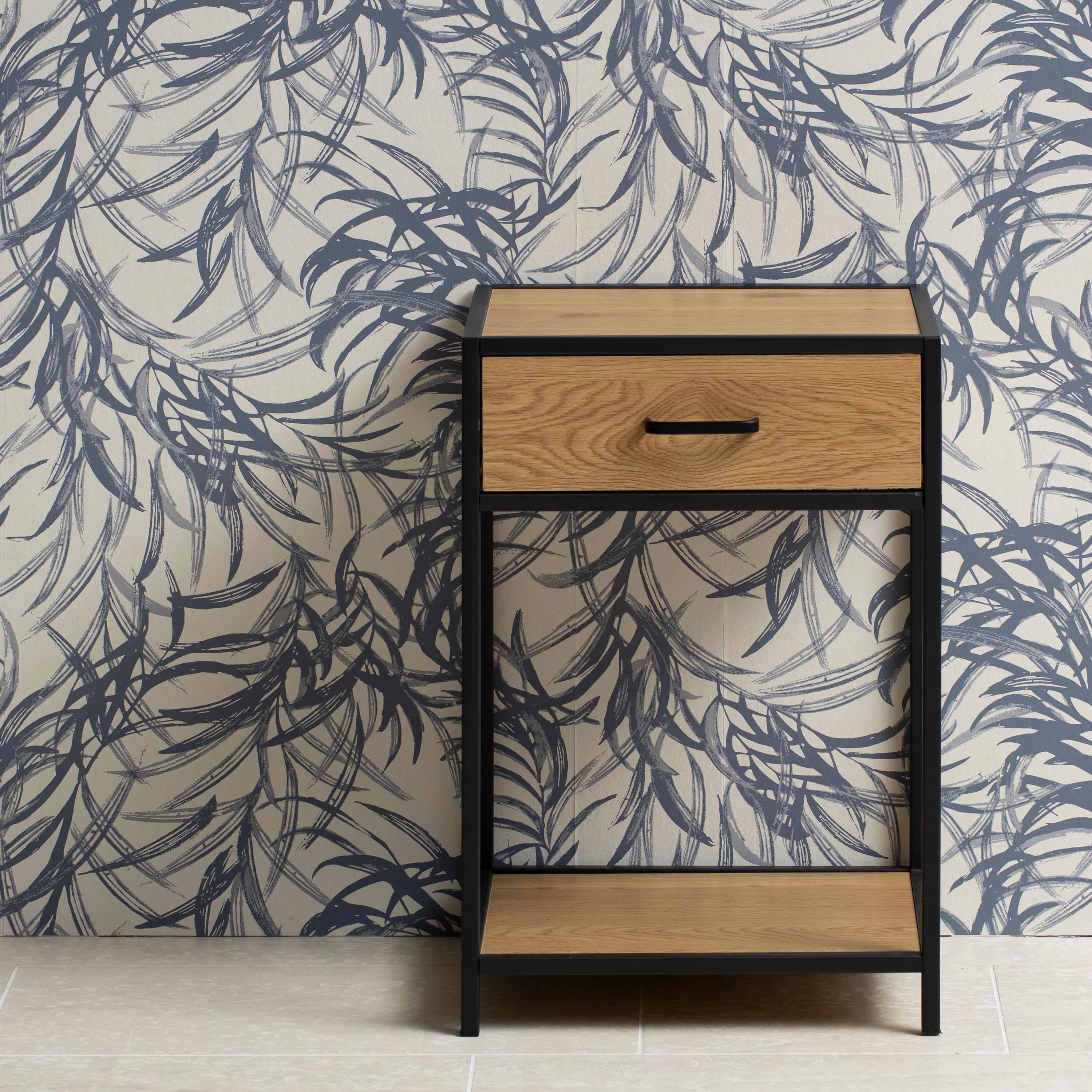 Seaford Bedside Table with 1 Drawer in Black & Oak – FTG, view 6