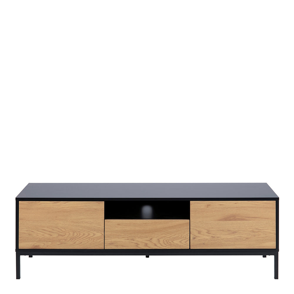 Seaford TV Unit 2 Doors 1 Drawer in Black & Oak – FTG, view 2