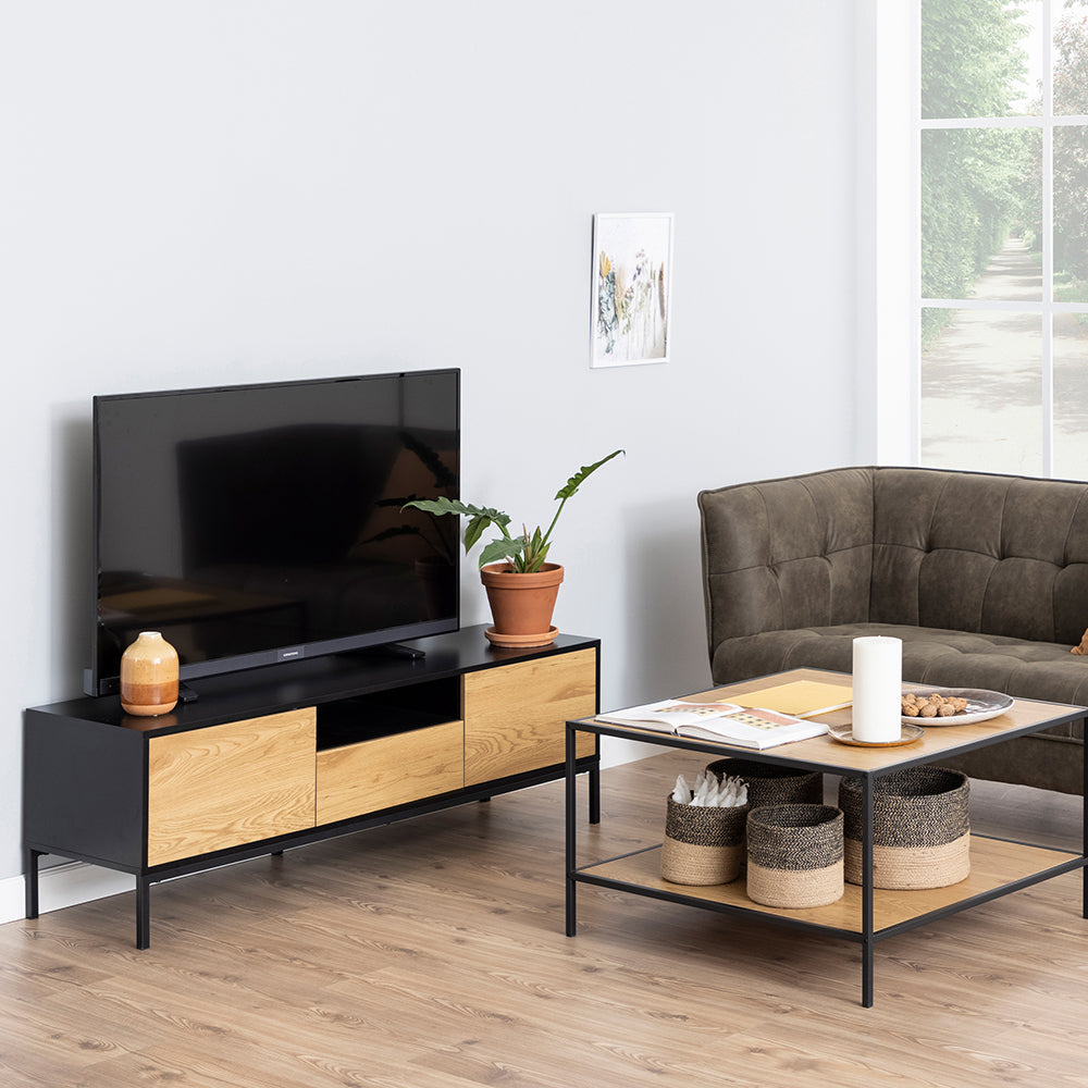 Seaford TV Unit 2 Doors 1 Drawer in Black & Oak – FTG, view 5