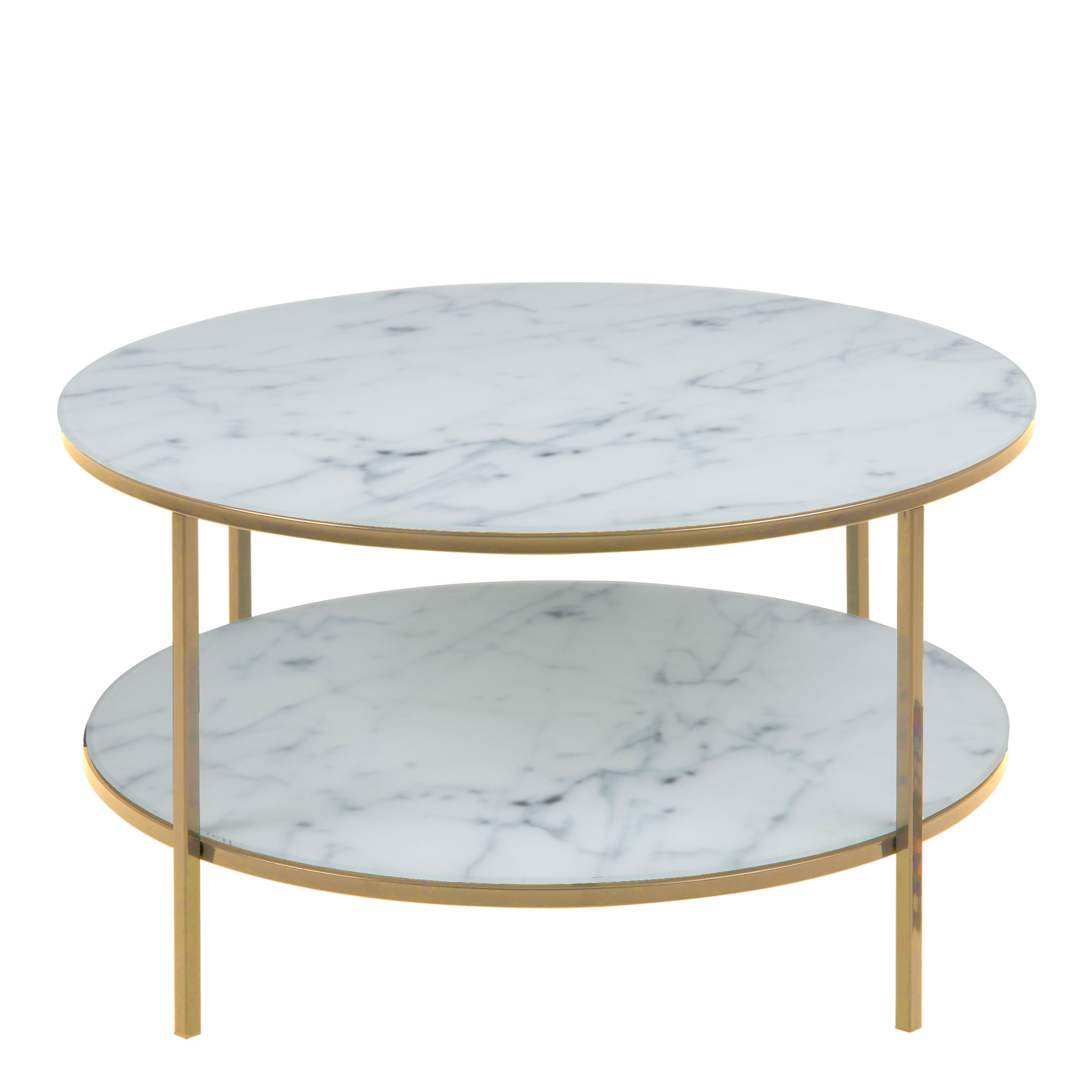 Alisma Round Coffee Table with White Crystal Clear Marble Glass Top & Gold Legs – FTG, view 2