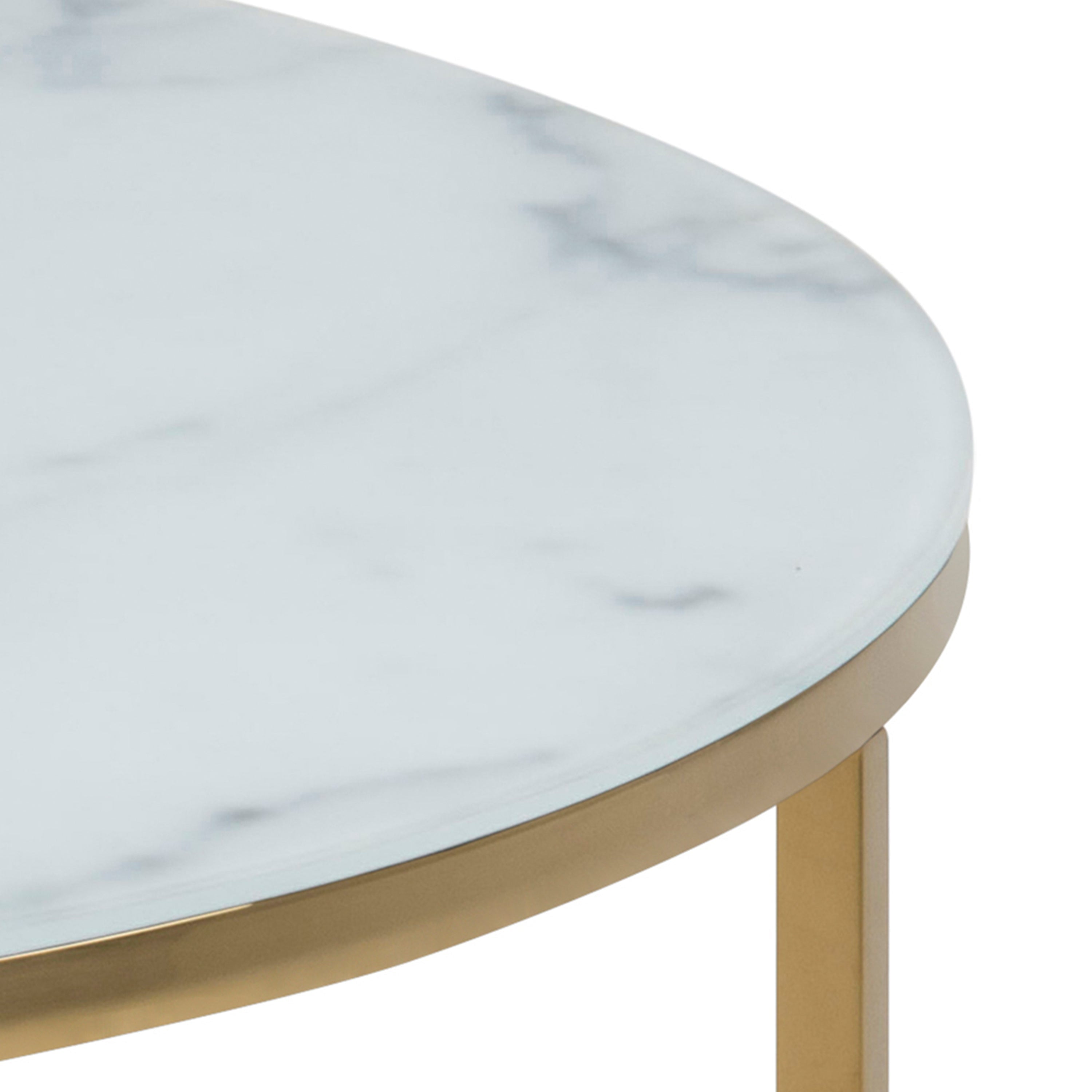 Alisma Round Coffee Table with White Crystal Clear Marble Glass Top & Gold Legs – FTG, view 5