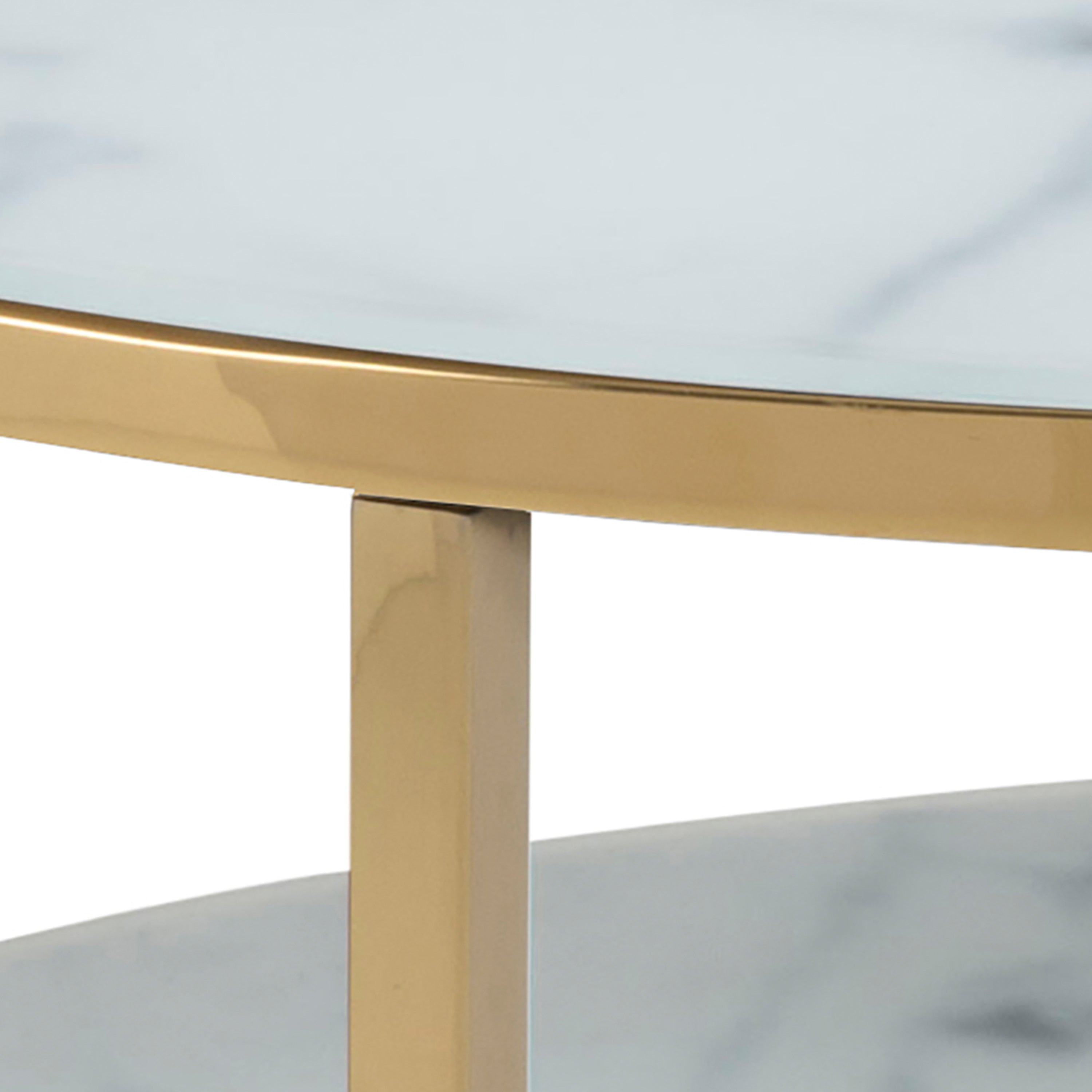Alisma Round Coffee Table with White Crystal Clear Marble Glass Top & Gold Legs – FTG, view 6