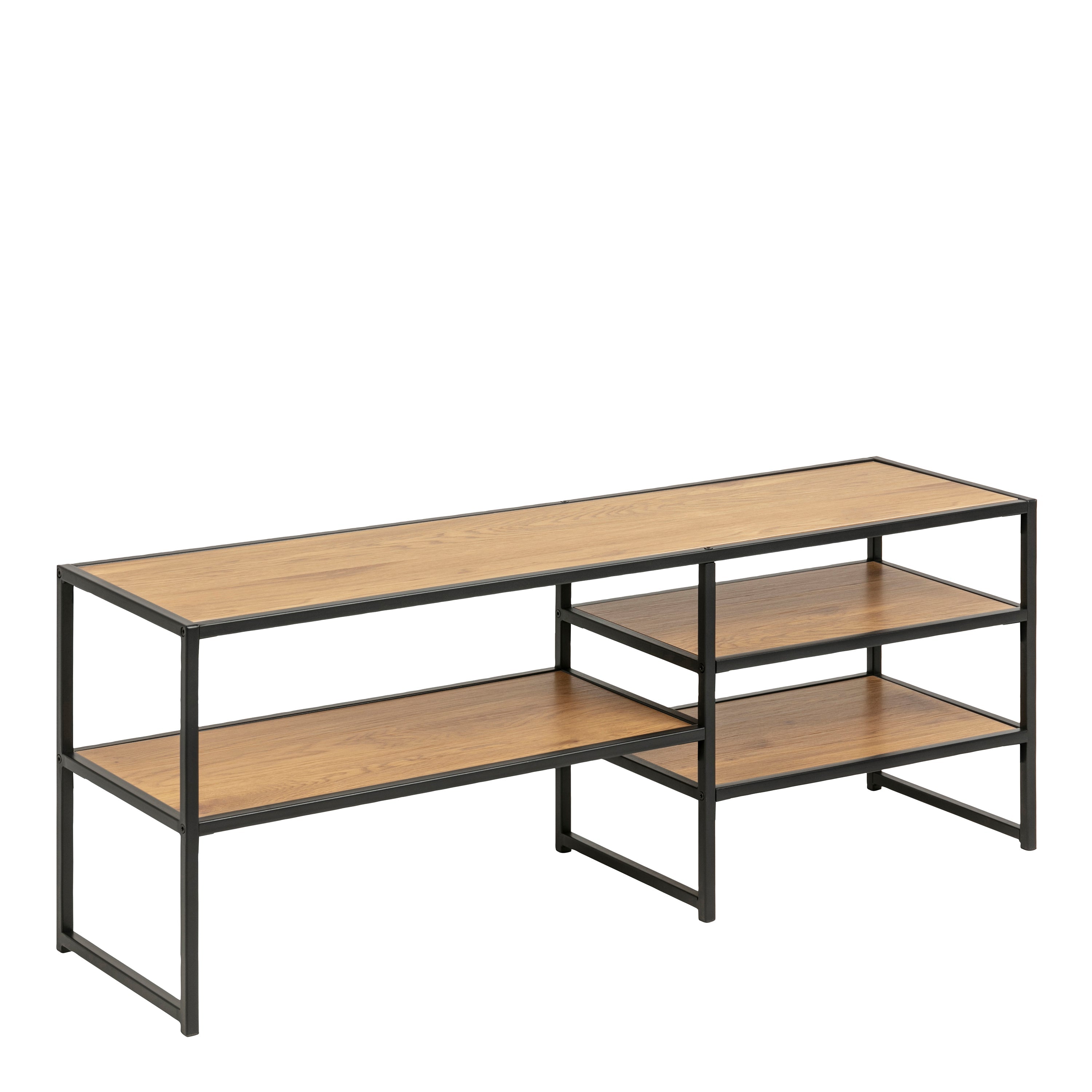 Seaford Black Metal Open TV Unit with 3 Oak Shelves – FTG