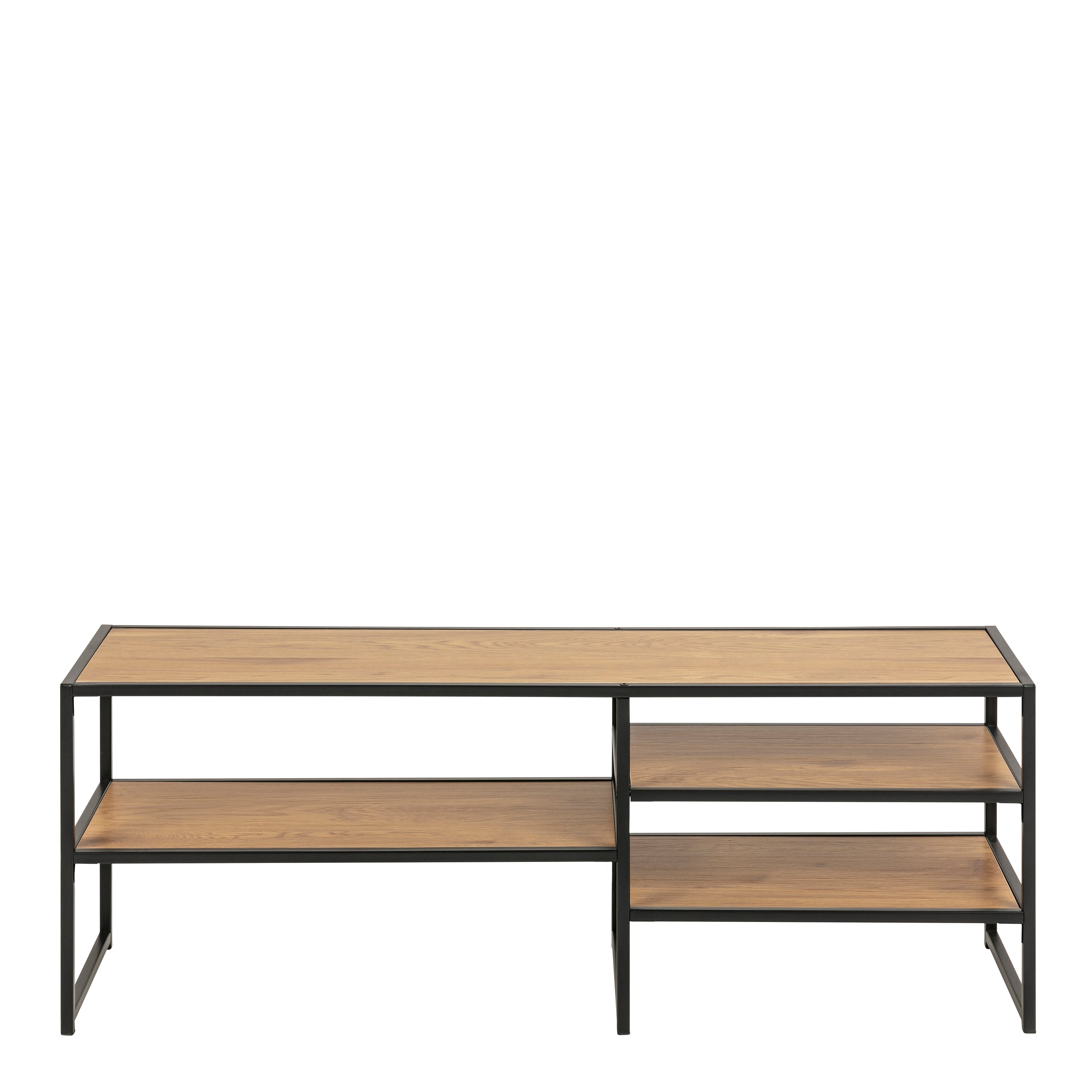 Seaford Black Metal Open TV Unit with 3 Oak Shelves – FTG, view 2