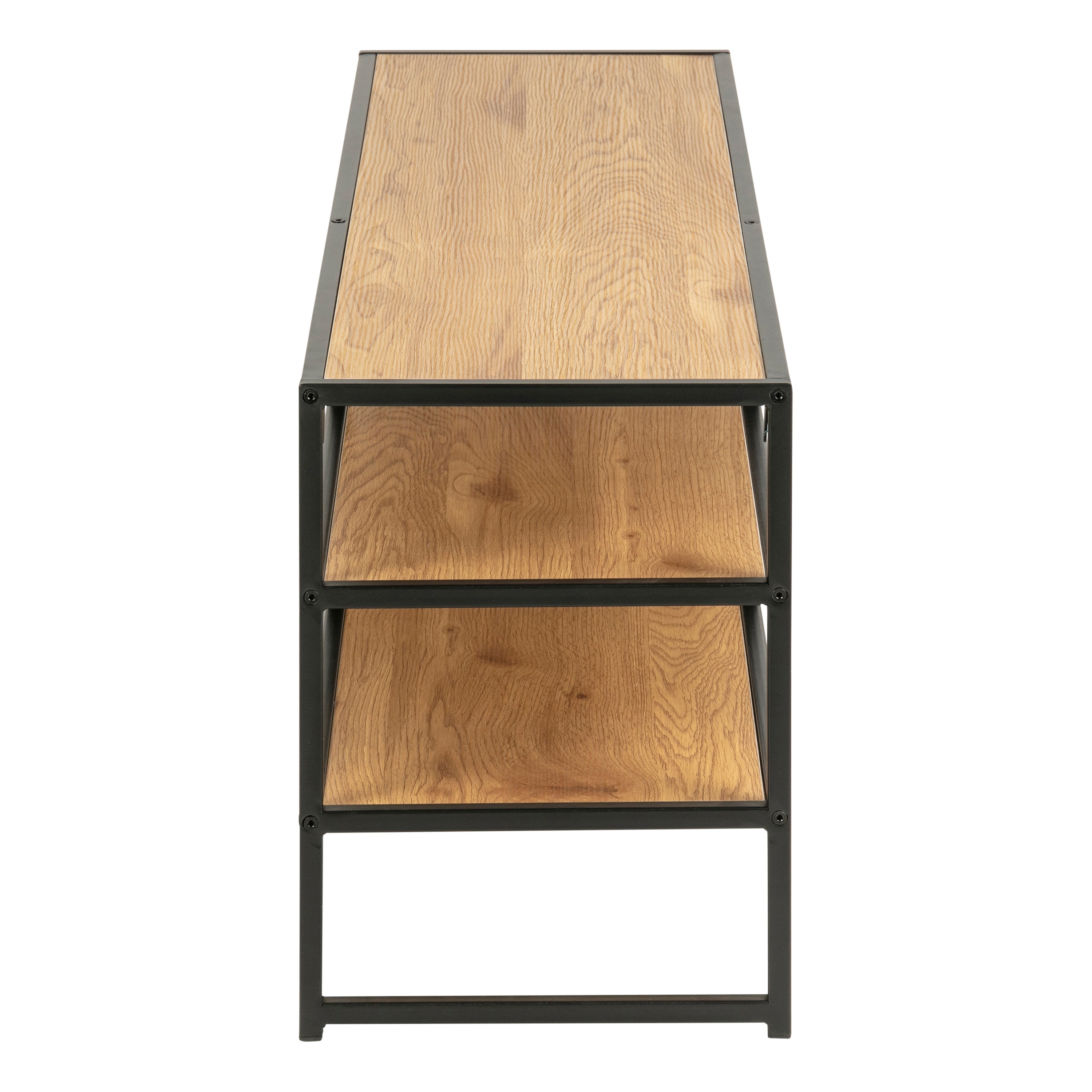 Seaford Black Metal Open TV Unit with 3 Oak Shelves – FTG, view 4