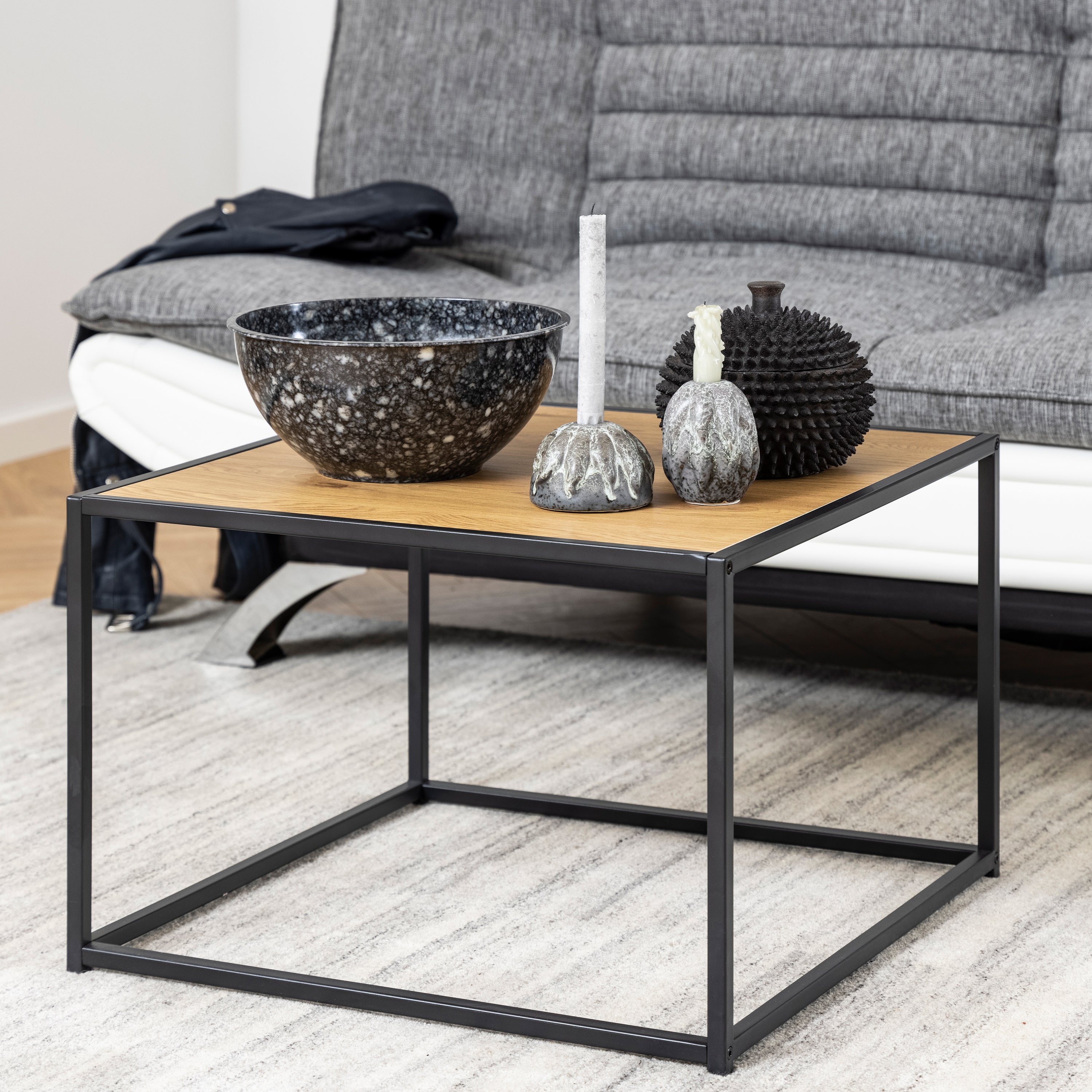Seaford Black Metal Coffee Table with Oak Top – FTG, view 5